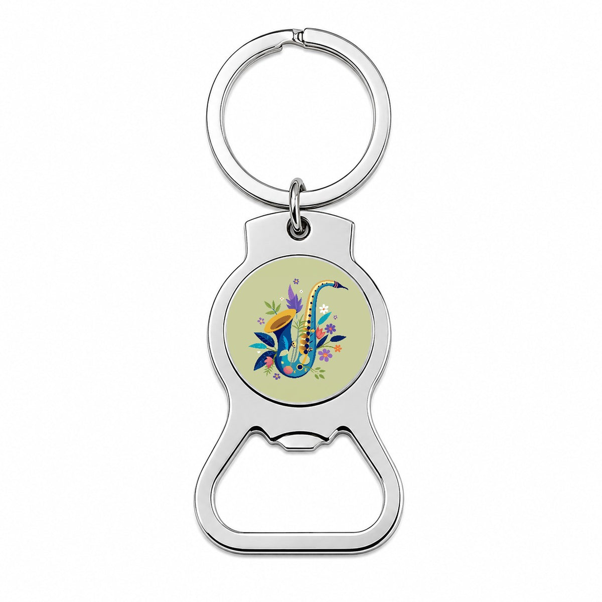 Saxophone Instrument Music Floral Motif Bottle Opener Keychain