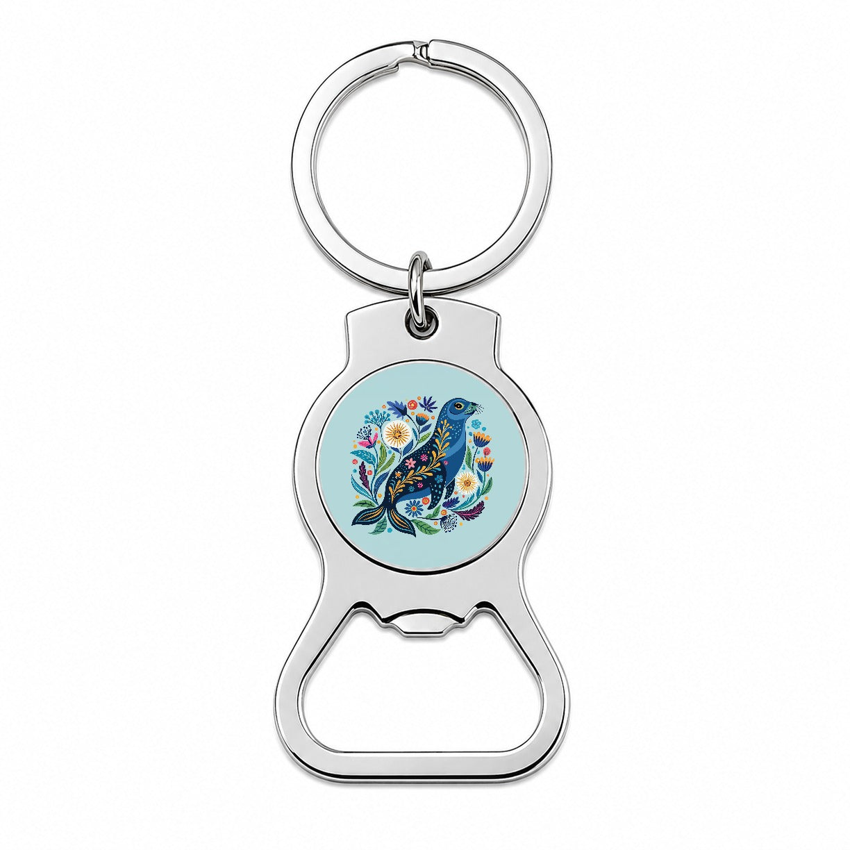Sea Lion Floral Flowers Bottle Opener Keychain