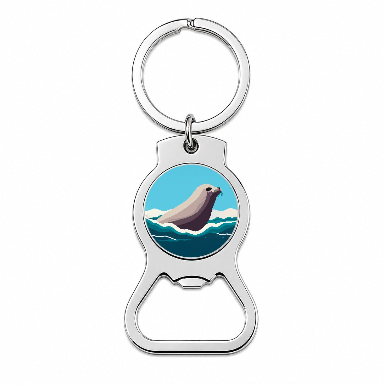 Seal Swimming in Ocean Sea Bottle Opener Keychain
