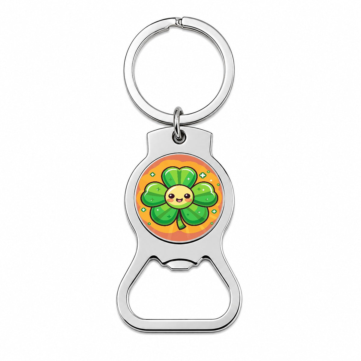 Shamrock Smiling Cute Bottle Opener Keychain