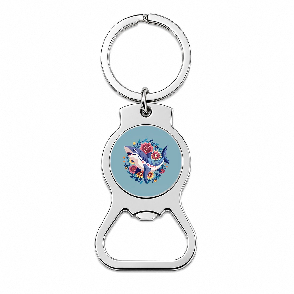 Shark Floral Flowers Bottle Opener Keychain
