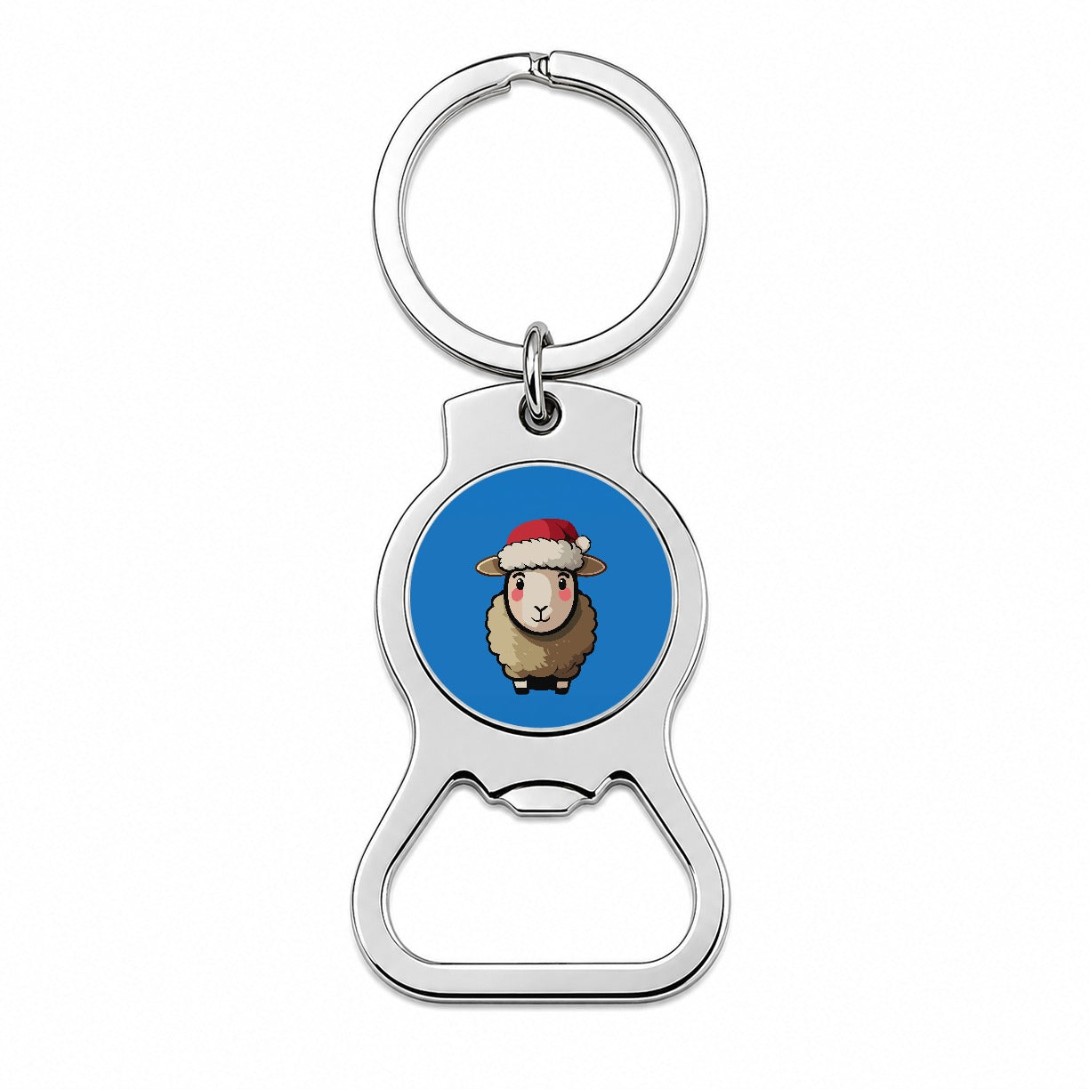 Sheep Christmas Santa Hat Bottle Opener Keychain