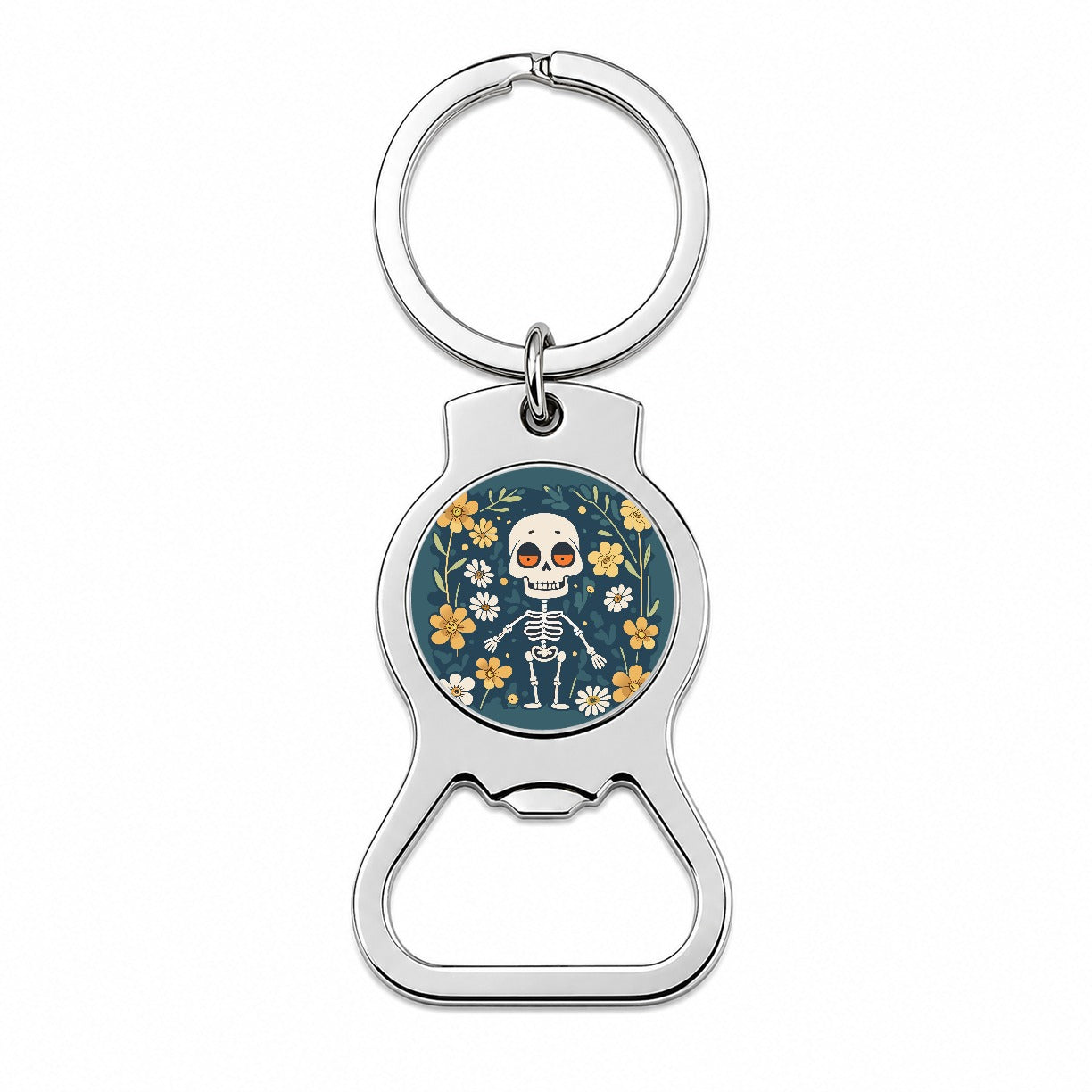 Skeleton and Flowers Funny Halloween Bottle Opener Keychain