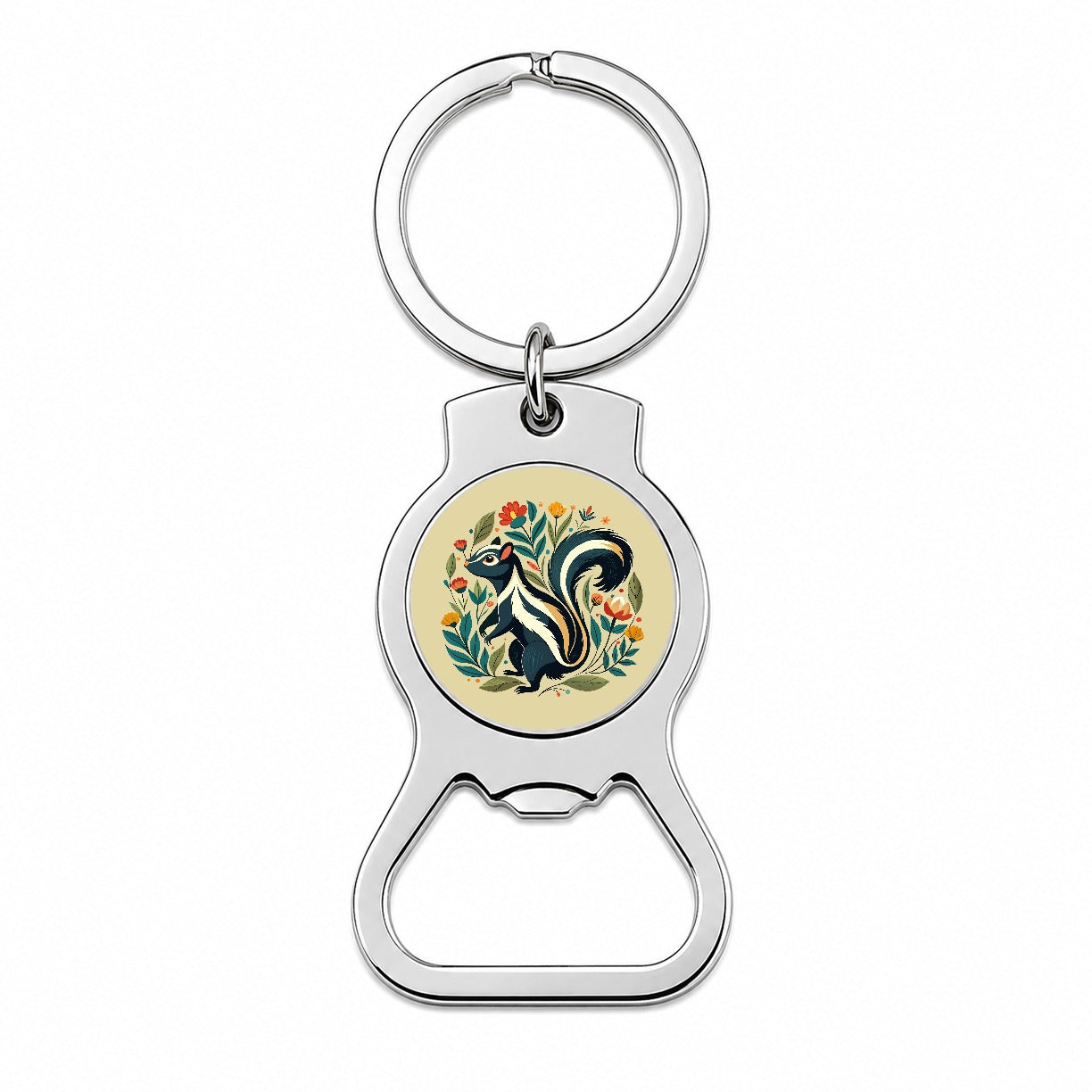 Skunk Floral Flowers Bottle Opener Keychain