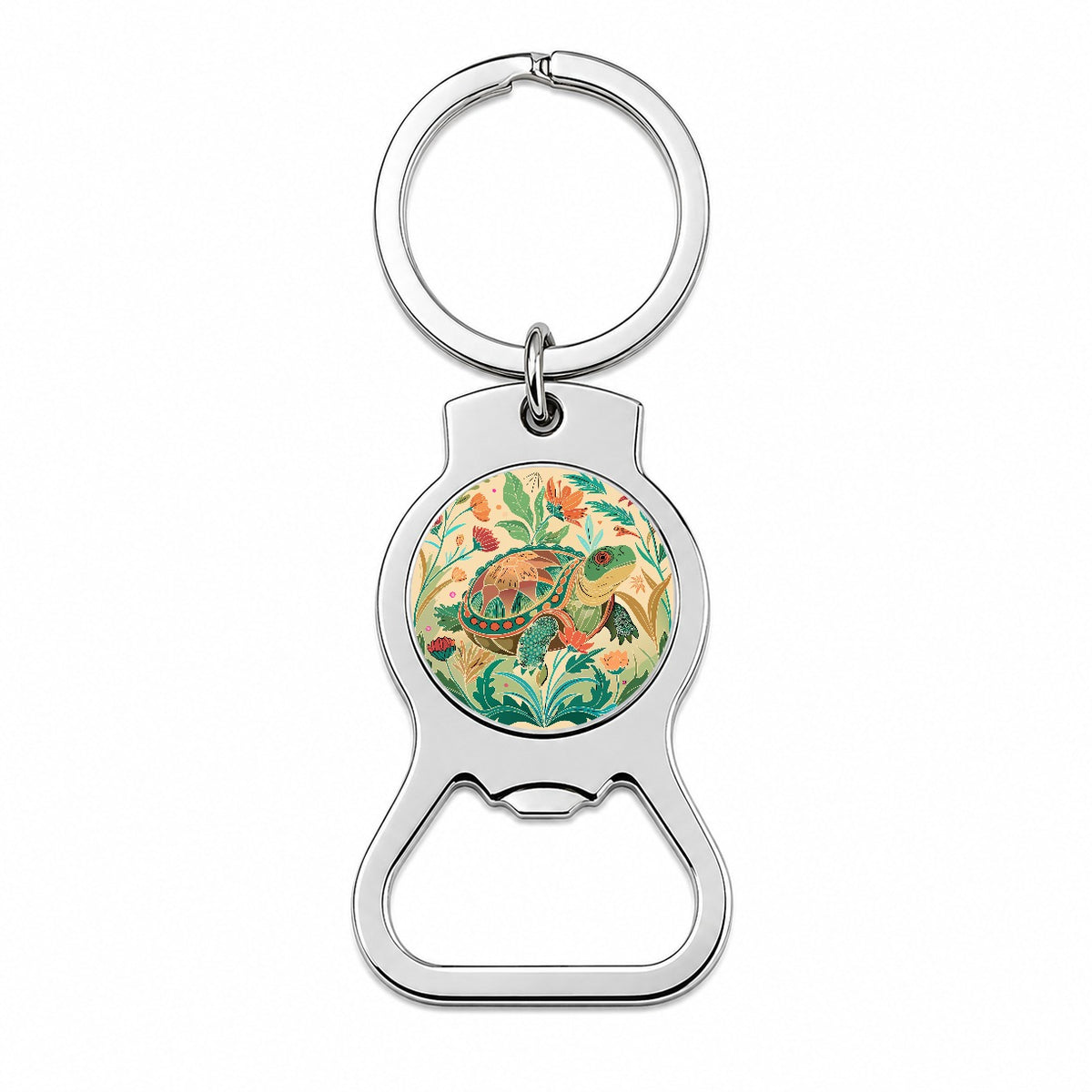 Snapping Turtle Botanical Art Nouveau Bottle Opener Keychain