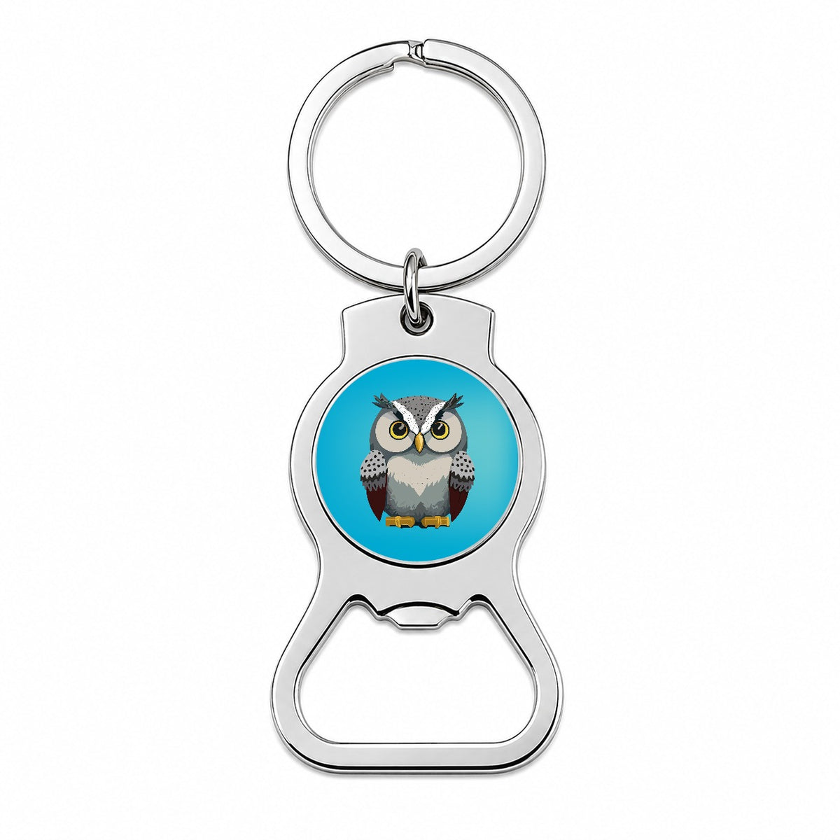Snowy Owl Staring Bottle Opener Keychain