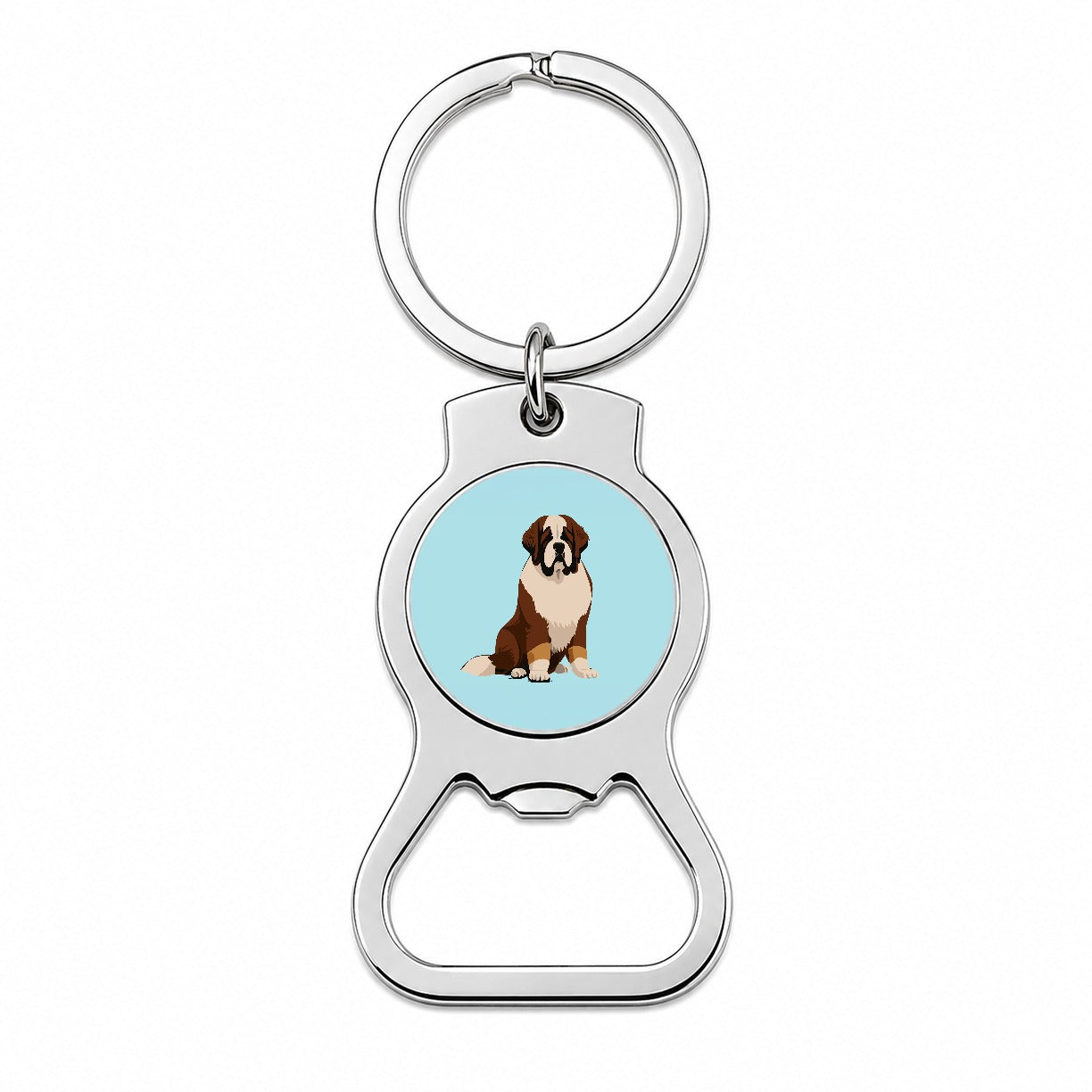 St Bernard Dog Sitting Bottle Opener Keychain