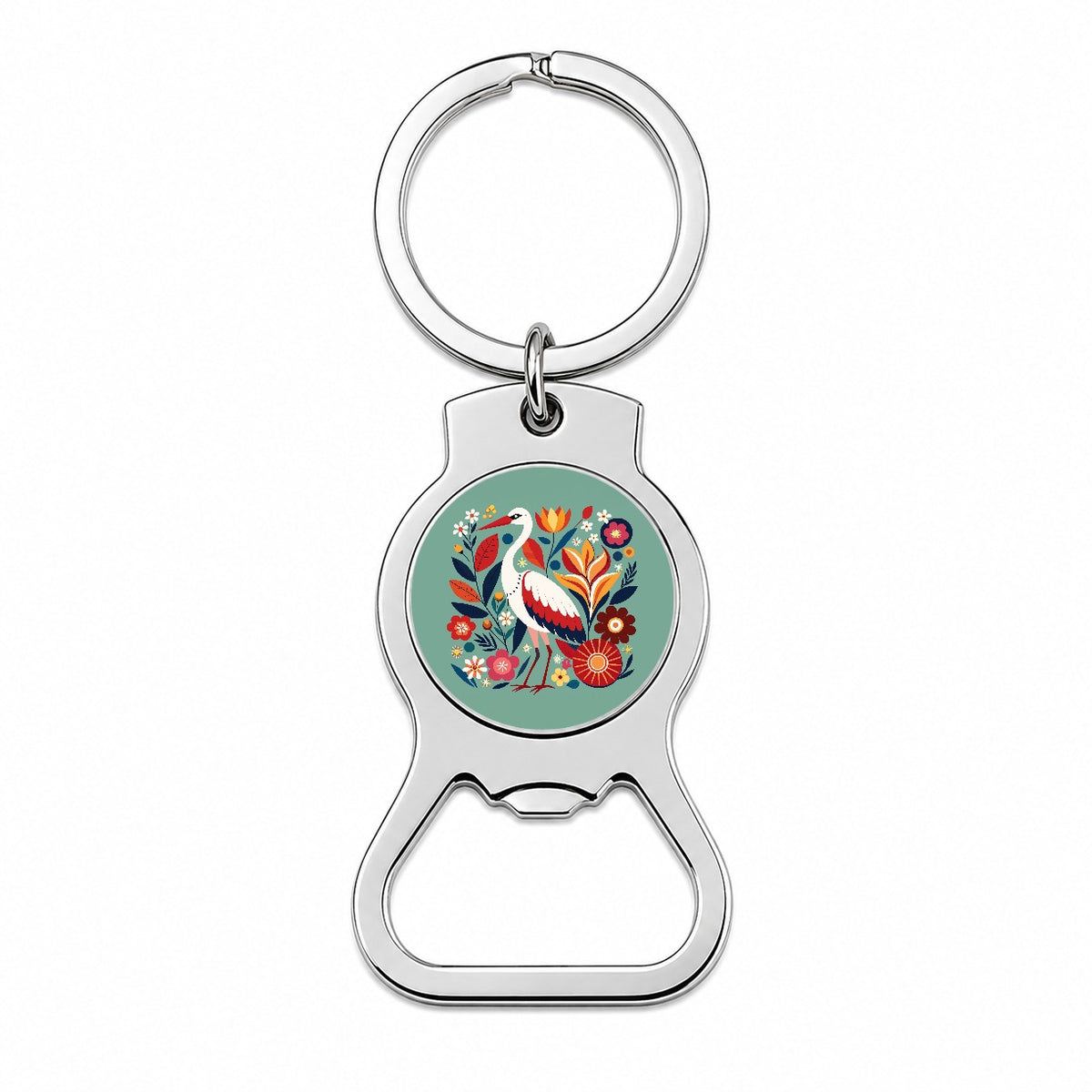 Stork Bird Floral Flowers Bottle Opener Keychain