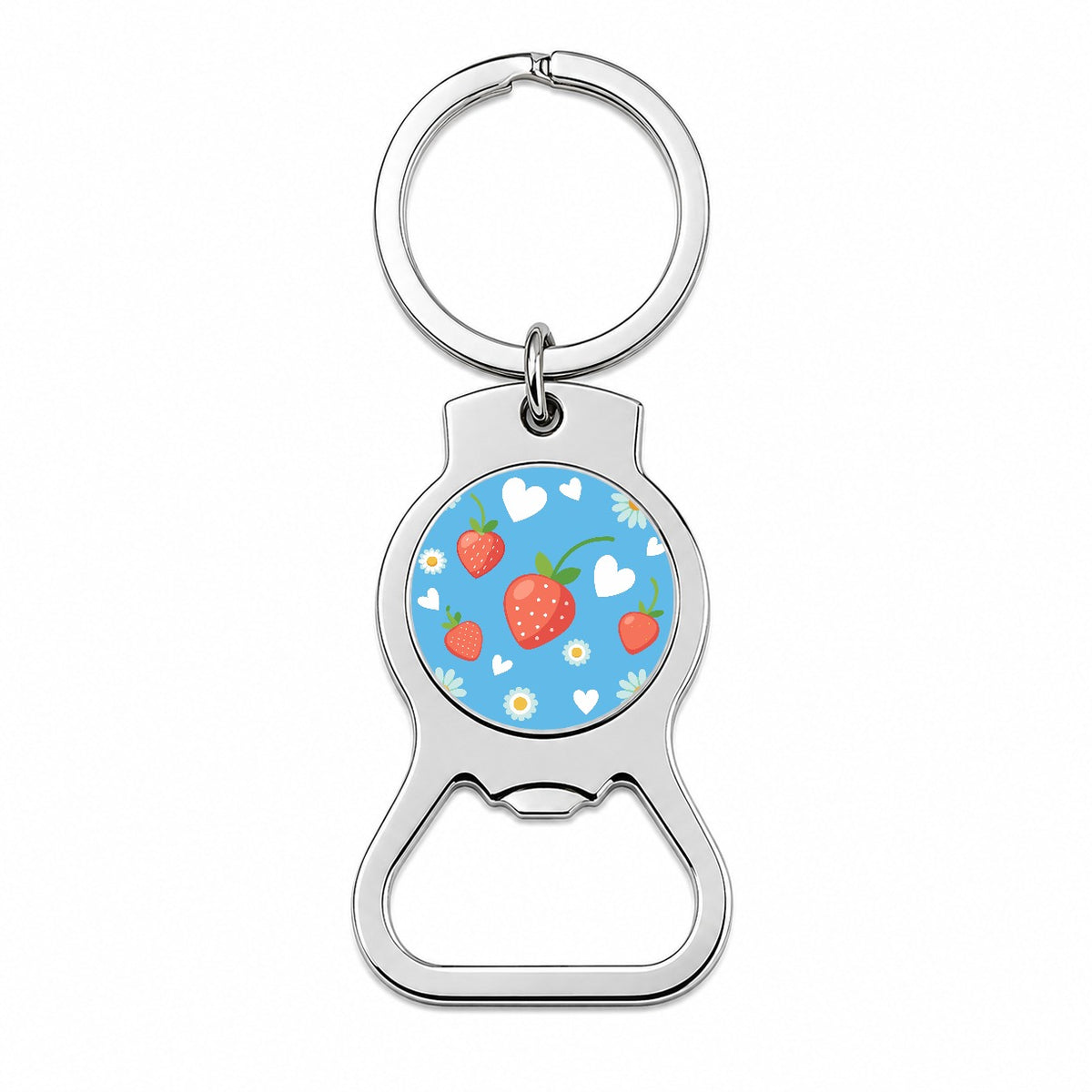 Strawberries Daisies Strawberry Daisy Hearts Bottle Opener Keychain