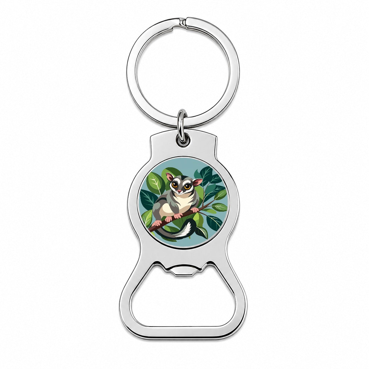 Sugar Glider on Tree Branch Bottle Opener Keychain