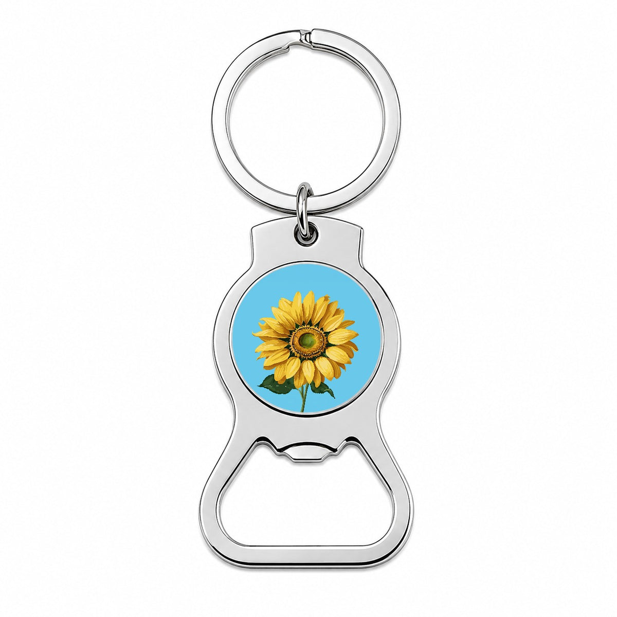Sunflower Summer Flower with Stem Bottle Opener Keychain