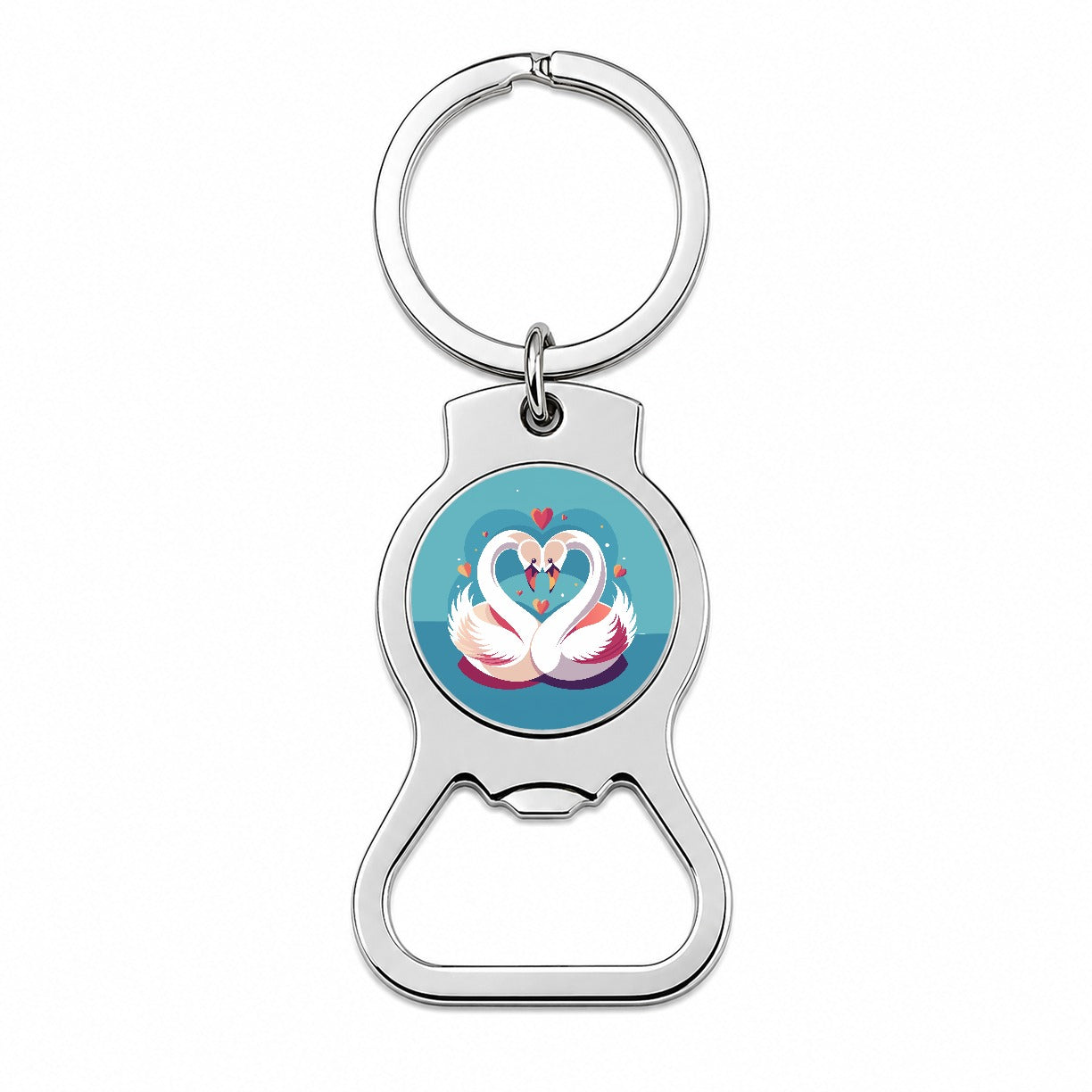 Swans in Love Anniversary Wedding Valentines Day Bottle Opener Keychain