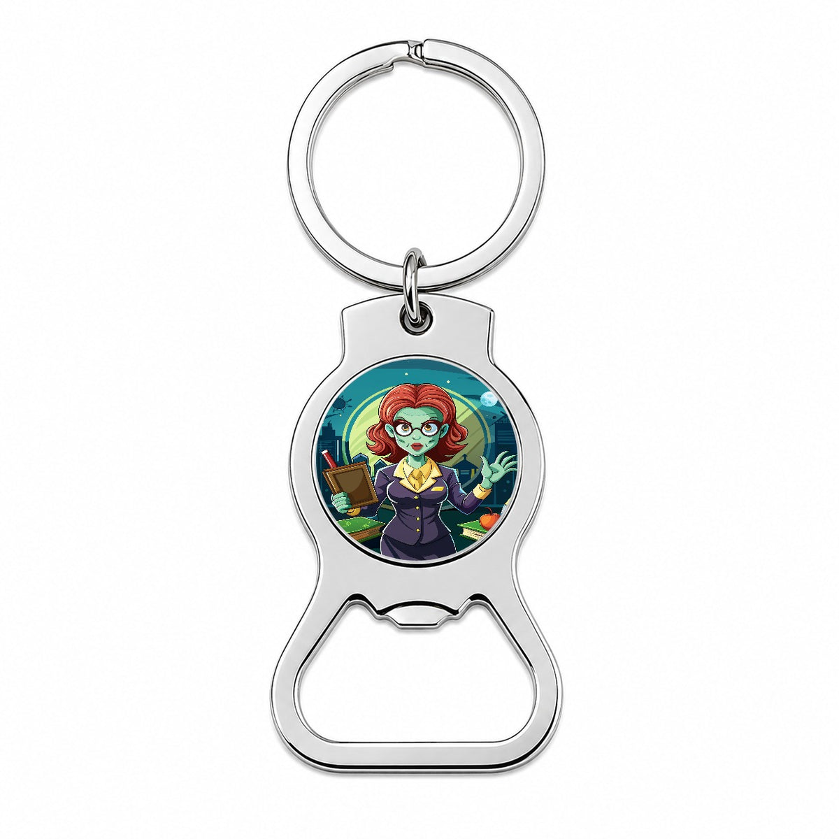 Teacher Zombie Woman Female Funny Bottle Opener Keychain