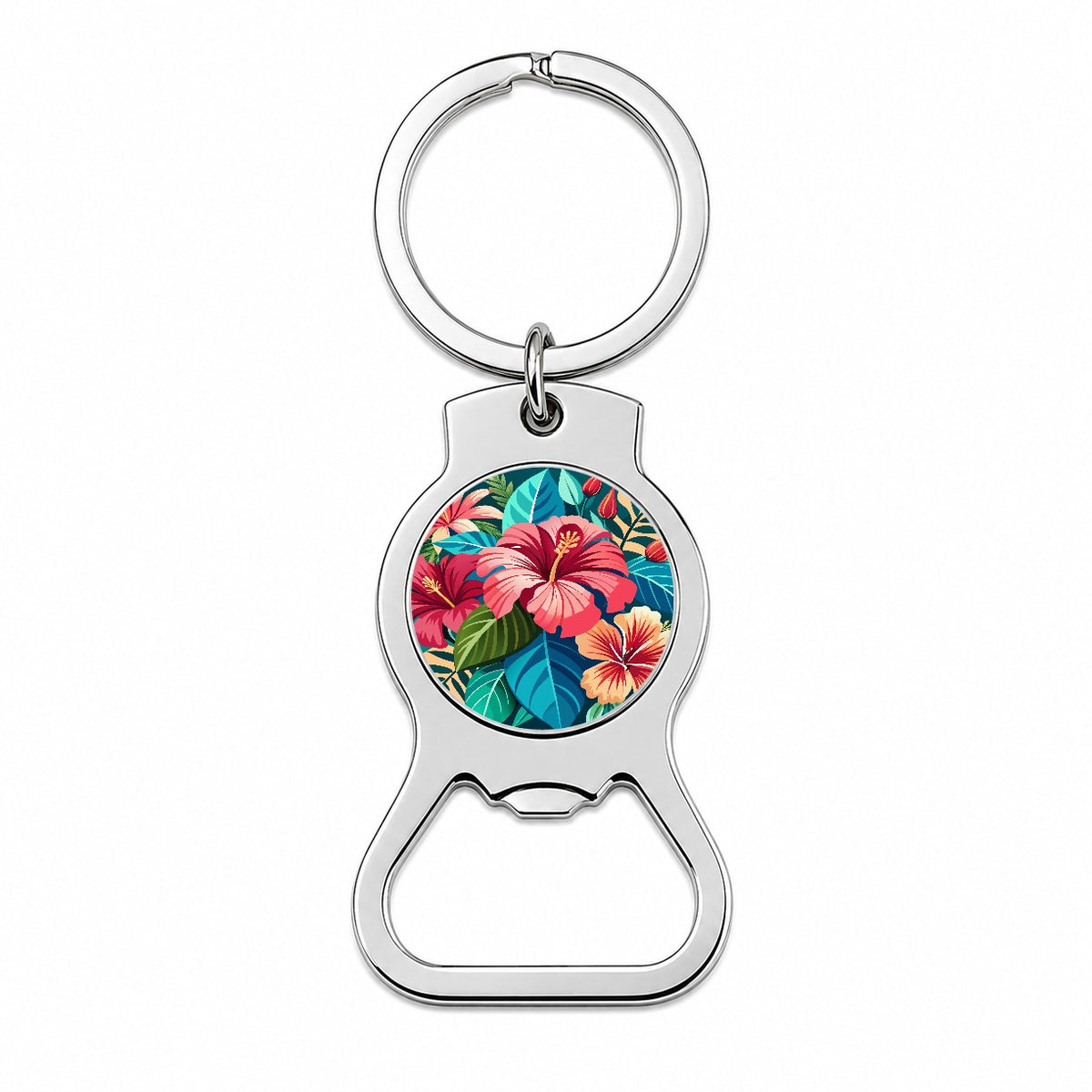 Tropical Flowers Hibiscus Bottle Opener Keychain