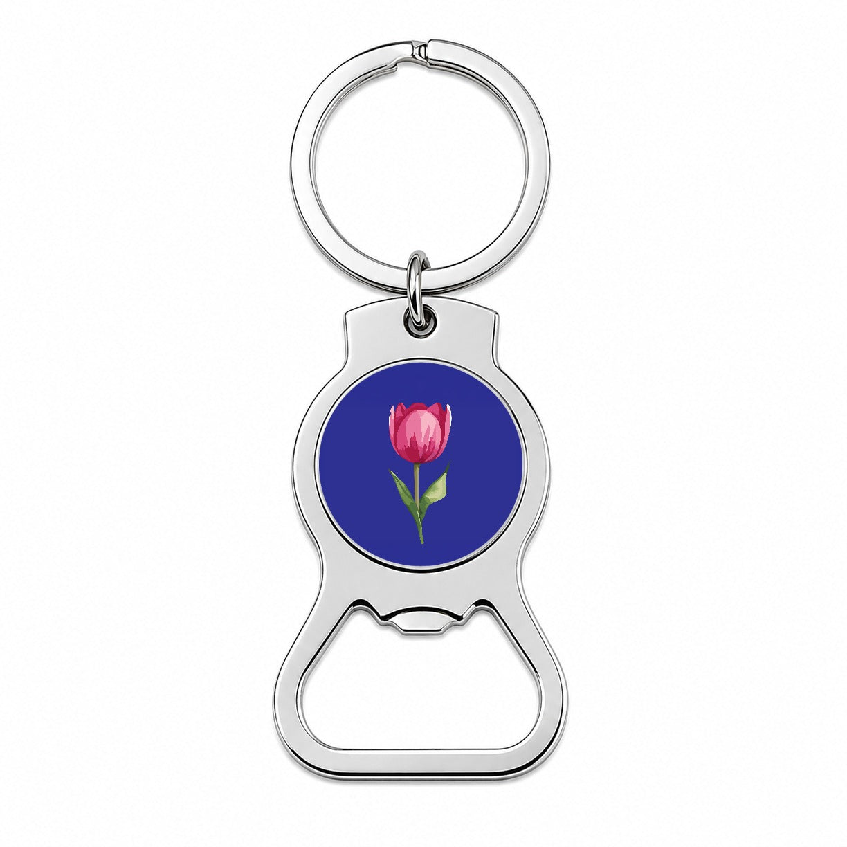 Tulip Flower Pink Watercolor Bottle Opener Keychain