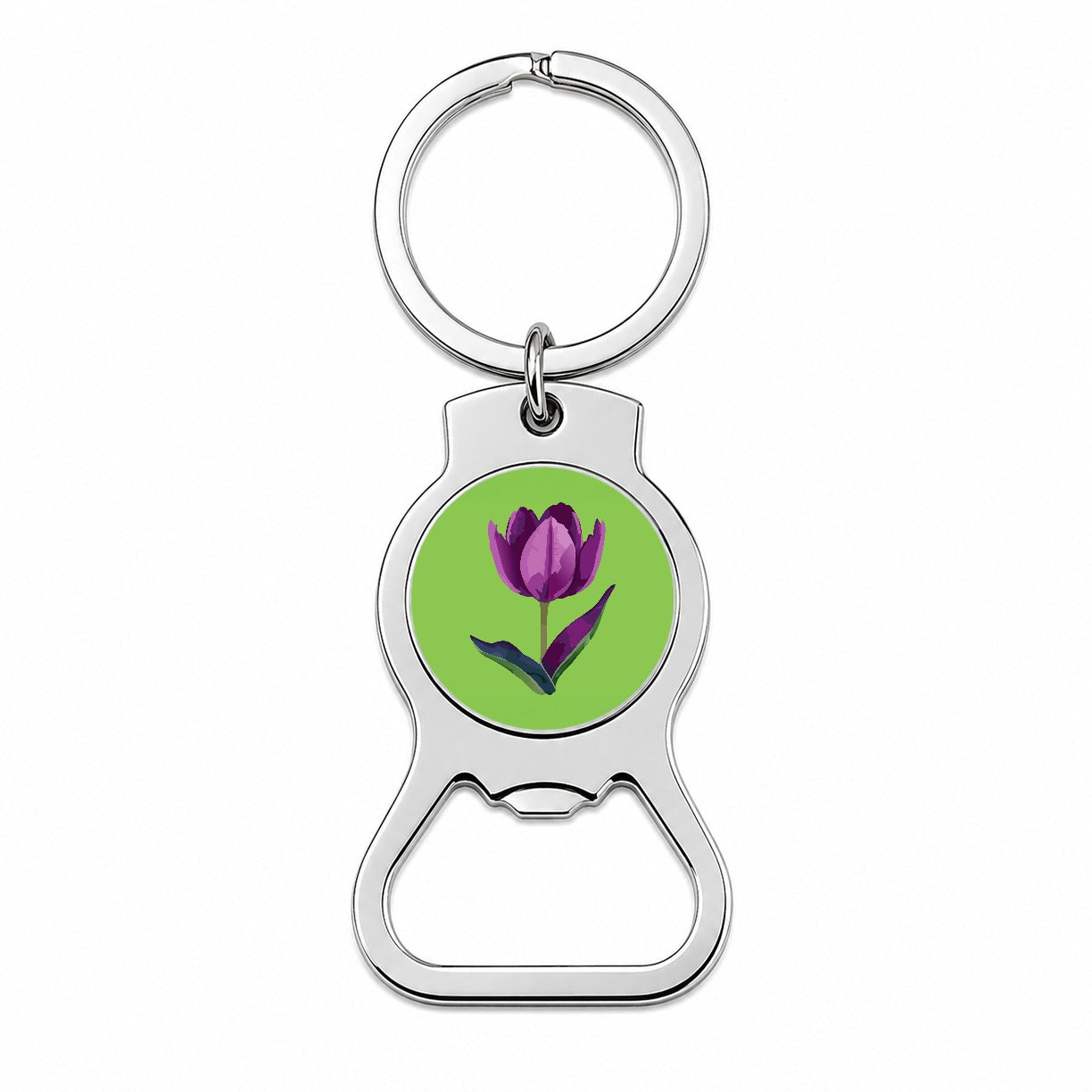 Tulip Flower Purple Watercolor Bottle Opener Keychain