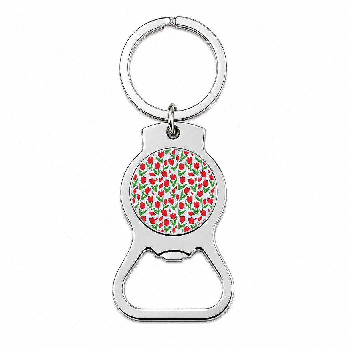 Tulips Red Flowers Pattern Bottle Opener Keychain
