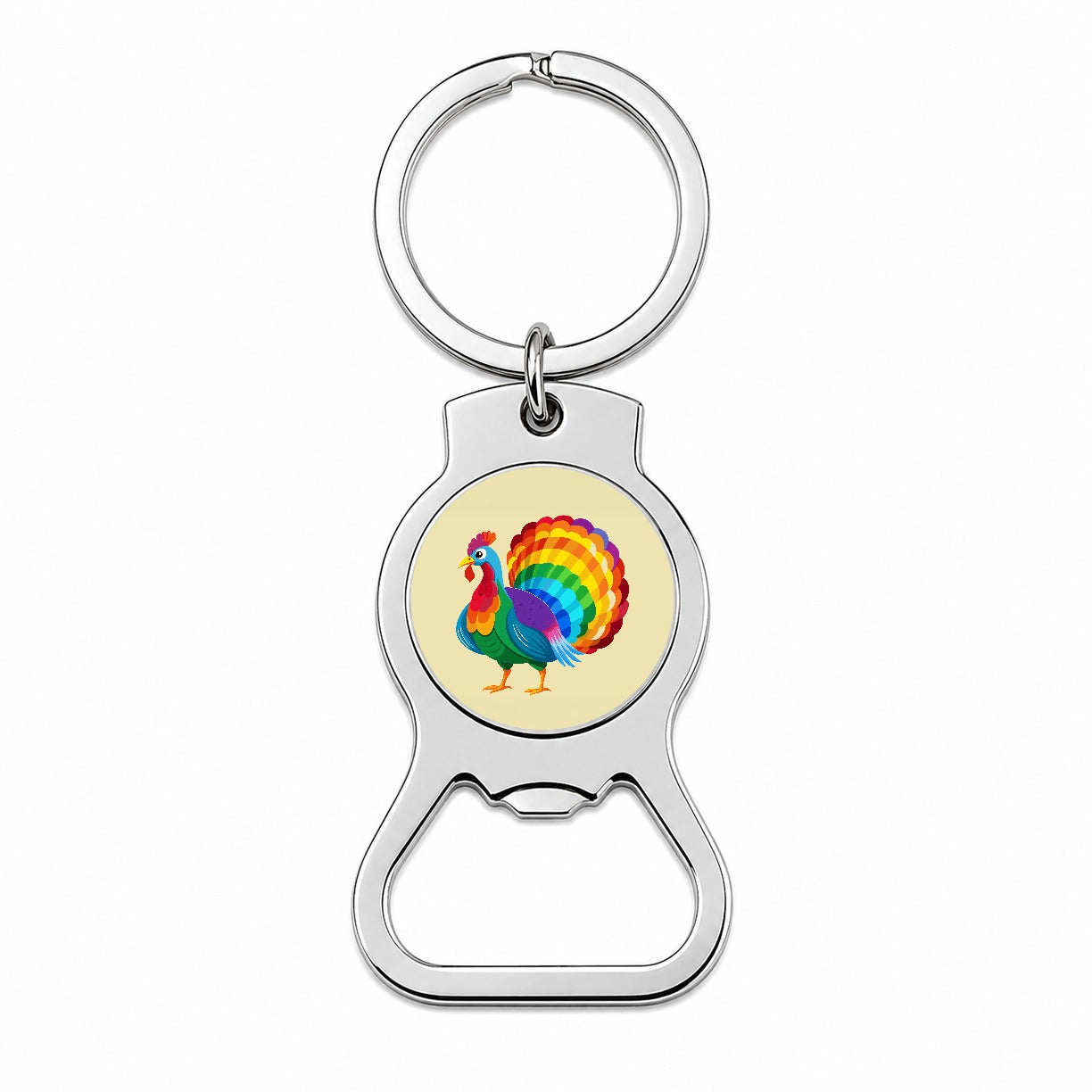 Turkey Rainbow Colored Thanksgiving Bottle Opener Keychain