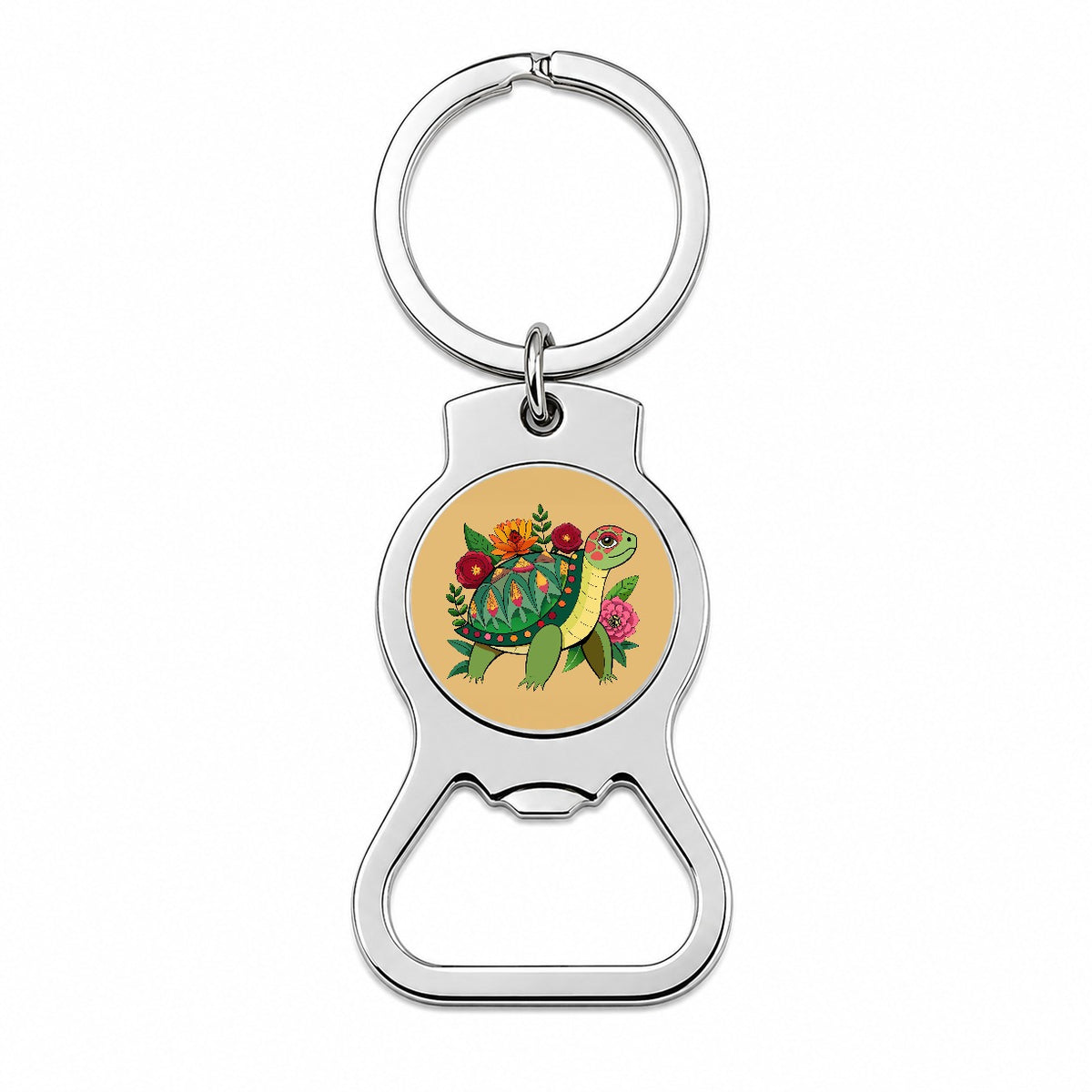 Turtle Floral Flowers Bottle Opener Keychain