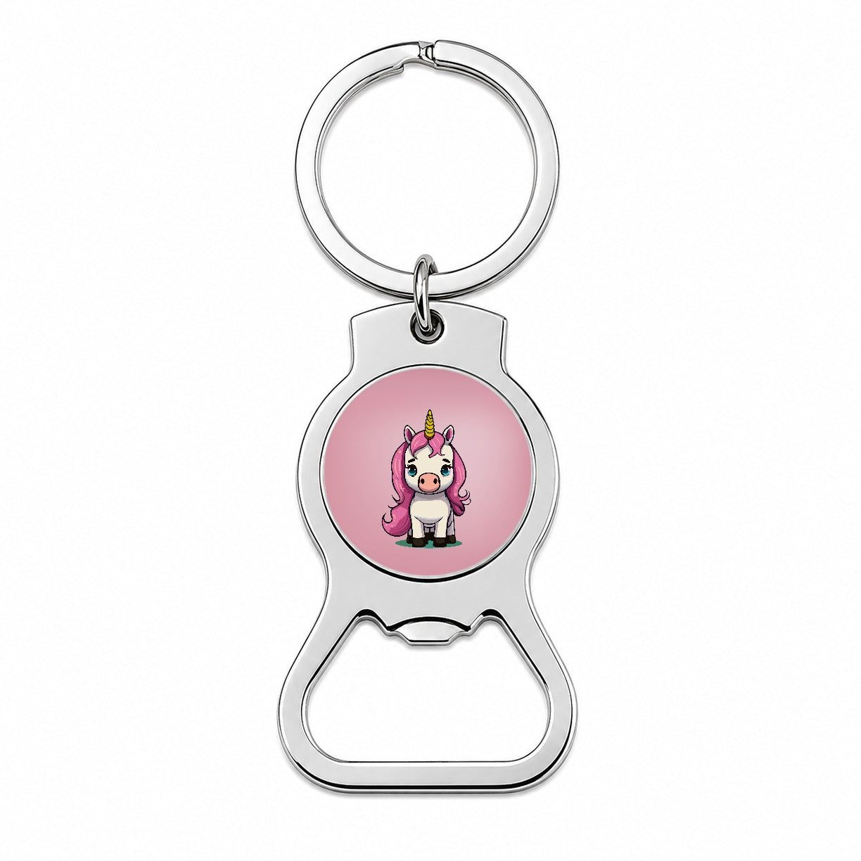 Unicorn Chibi Pink Hair Bottle Opener Keychain
