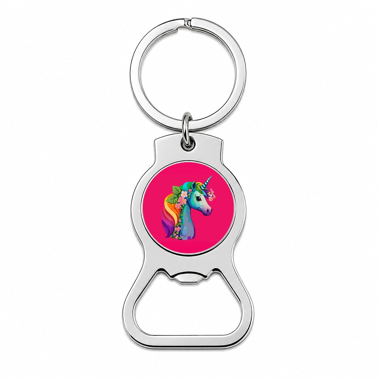 Unicorn Rainbow Head Flowers Bottle Opener Keychain