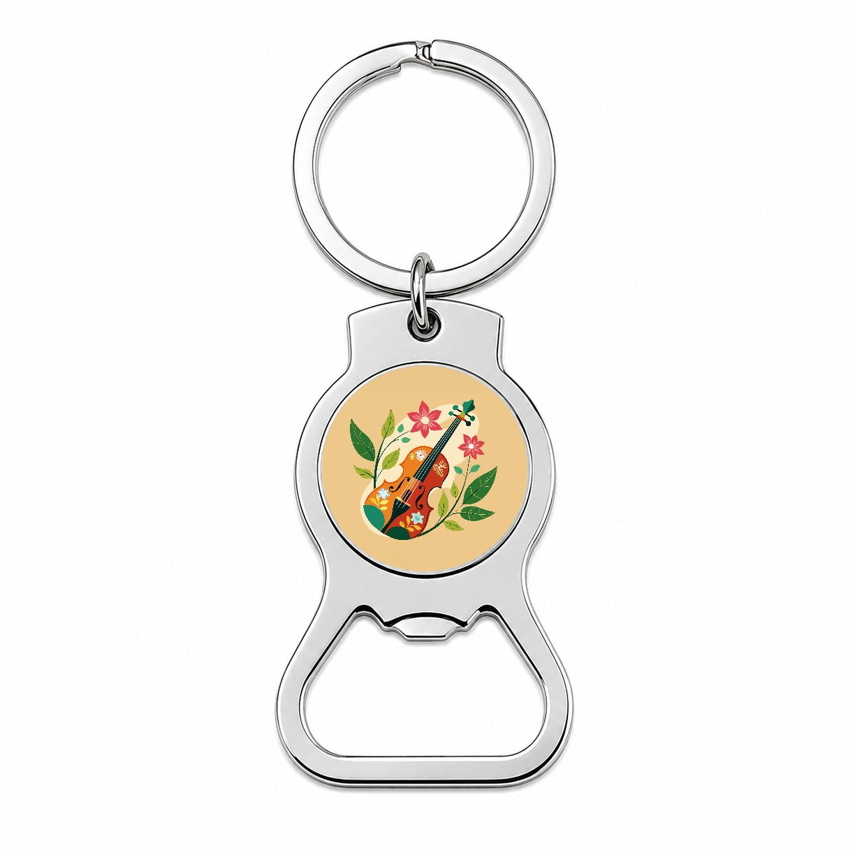 Violin Music Floral Motif Bottle Opener Keychain
