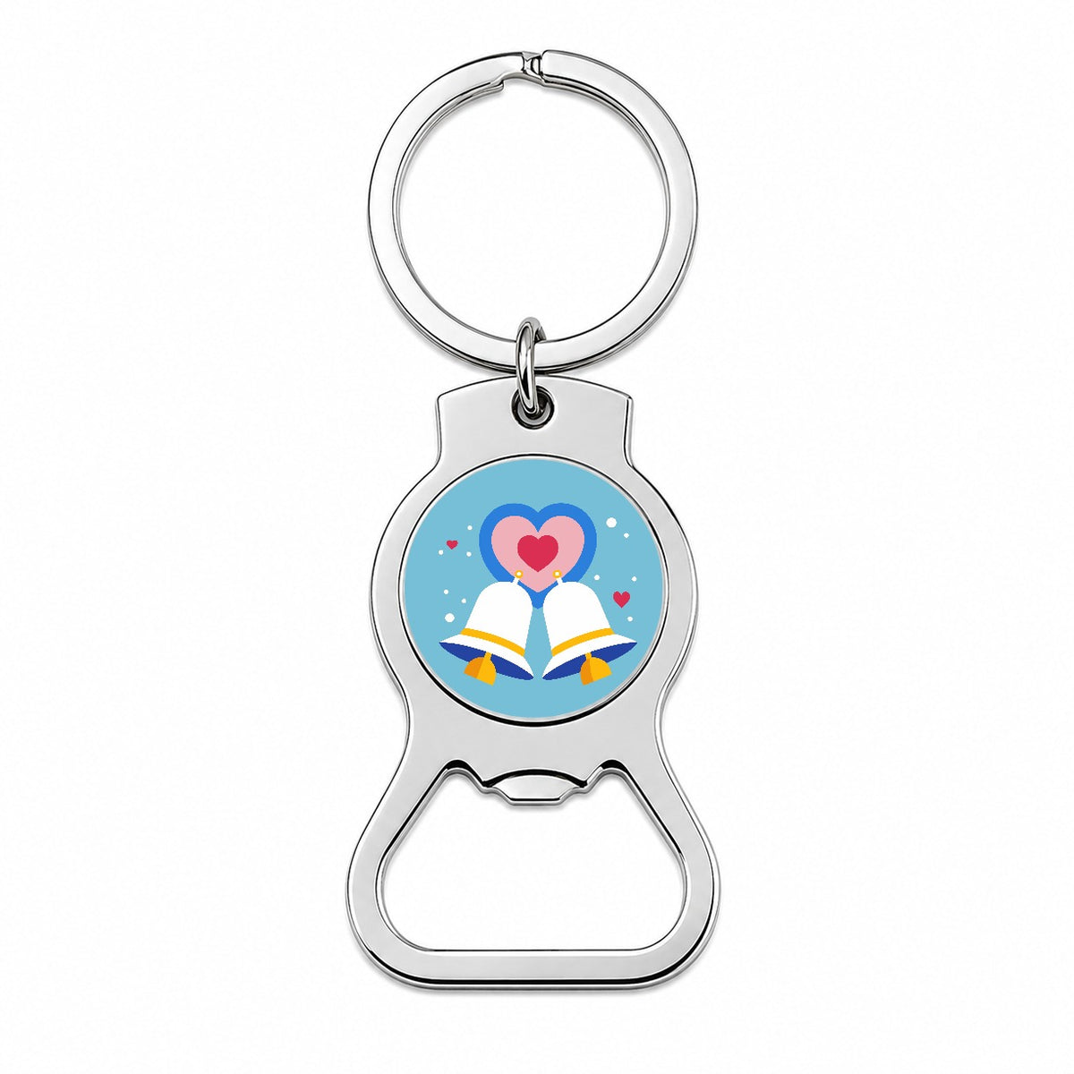 Wedding Bells Heart Love Marriage Bottle Opener Keychain