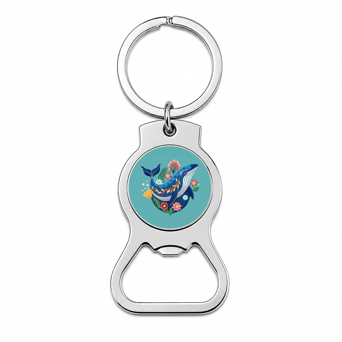 Whale Floral Flowers Bottle Opener Keychain