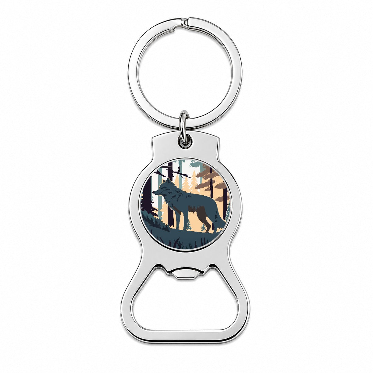 Wolf Gray in Forest Bottle Opener Keychain
