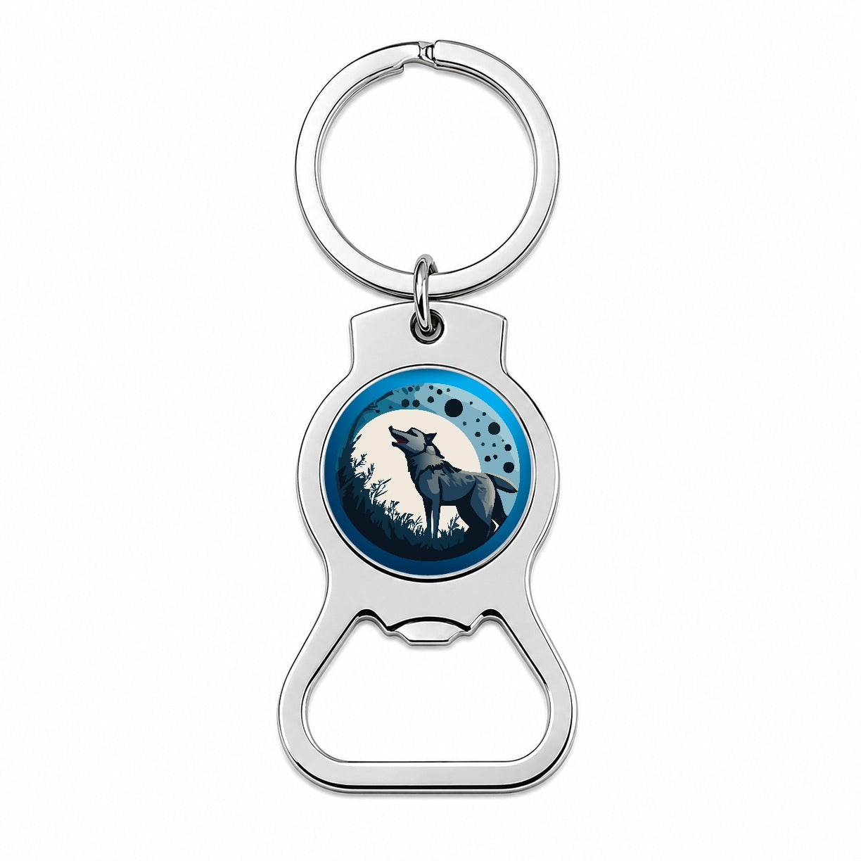 Wolf Howling Night Moon Bottle Opener Keychain