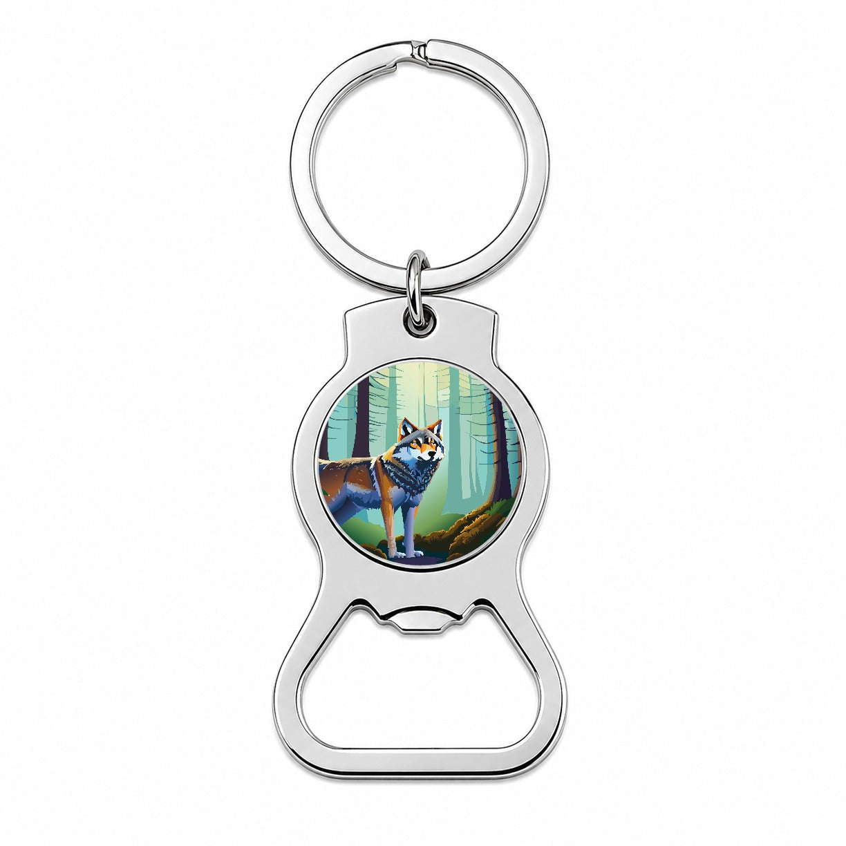 Wolf in Forest Woodland Wilderness Bottle Opener Keychain