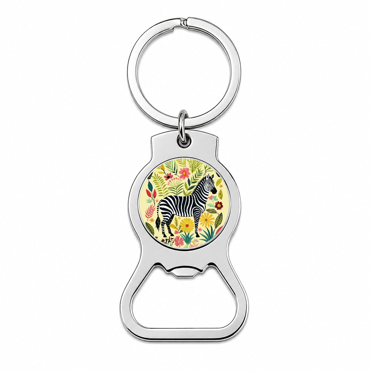 Zebra Floral Flowers Motif Bottle Opener Keychain