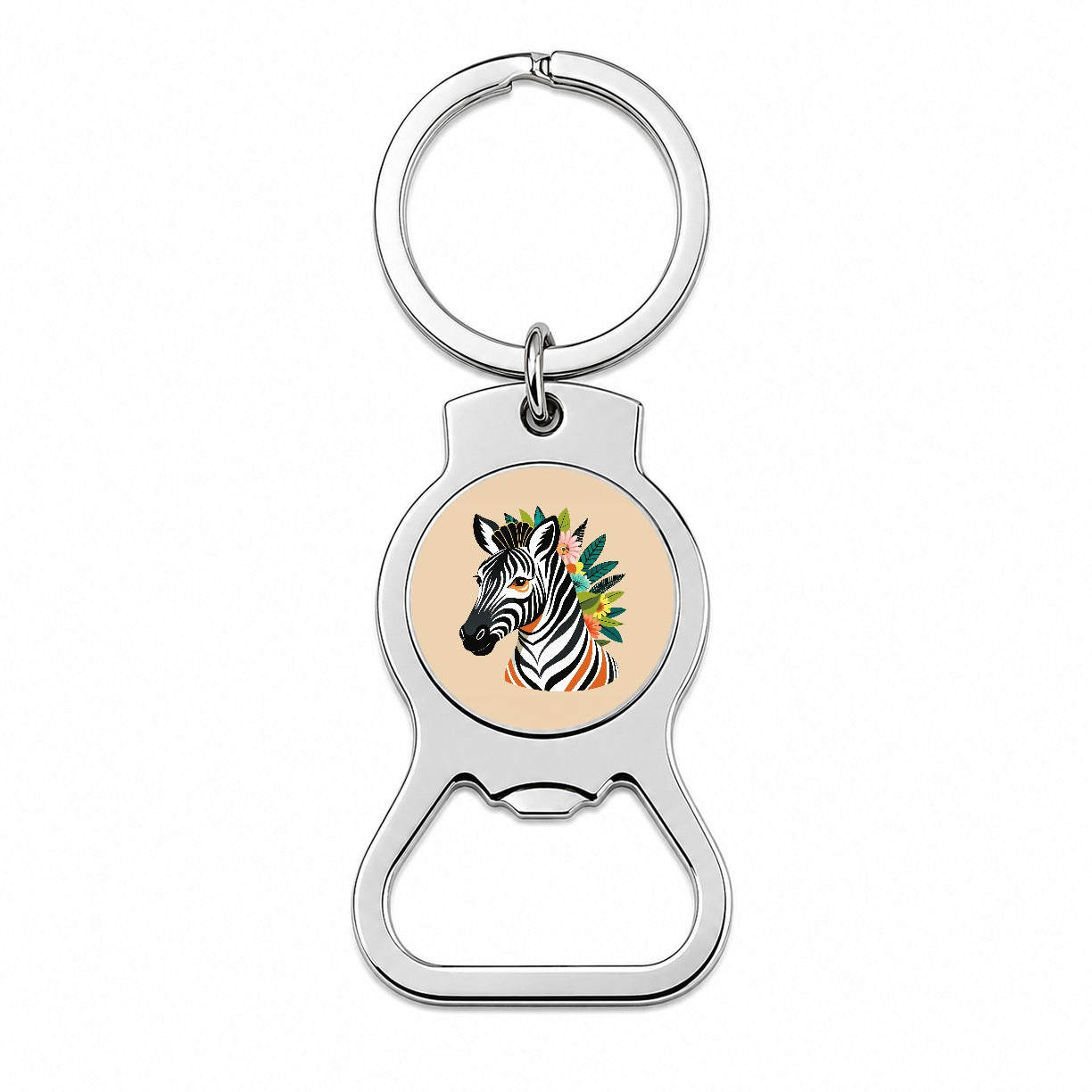 Zebra Head Floral Flowers Bottle Opener Keychain