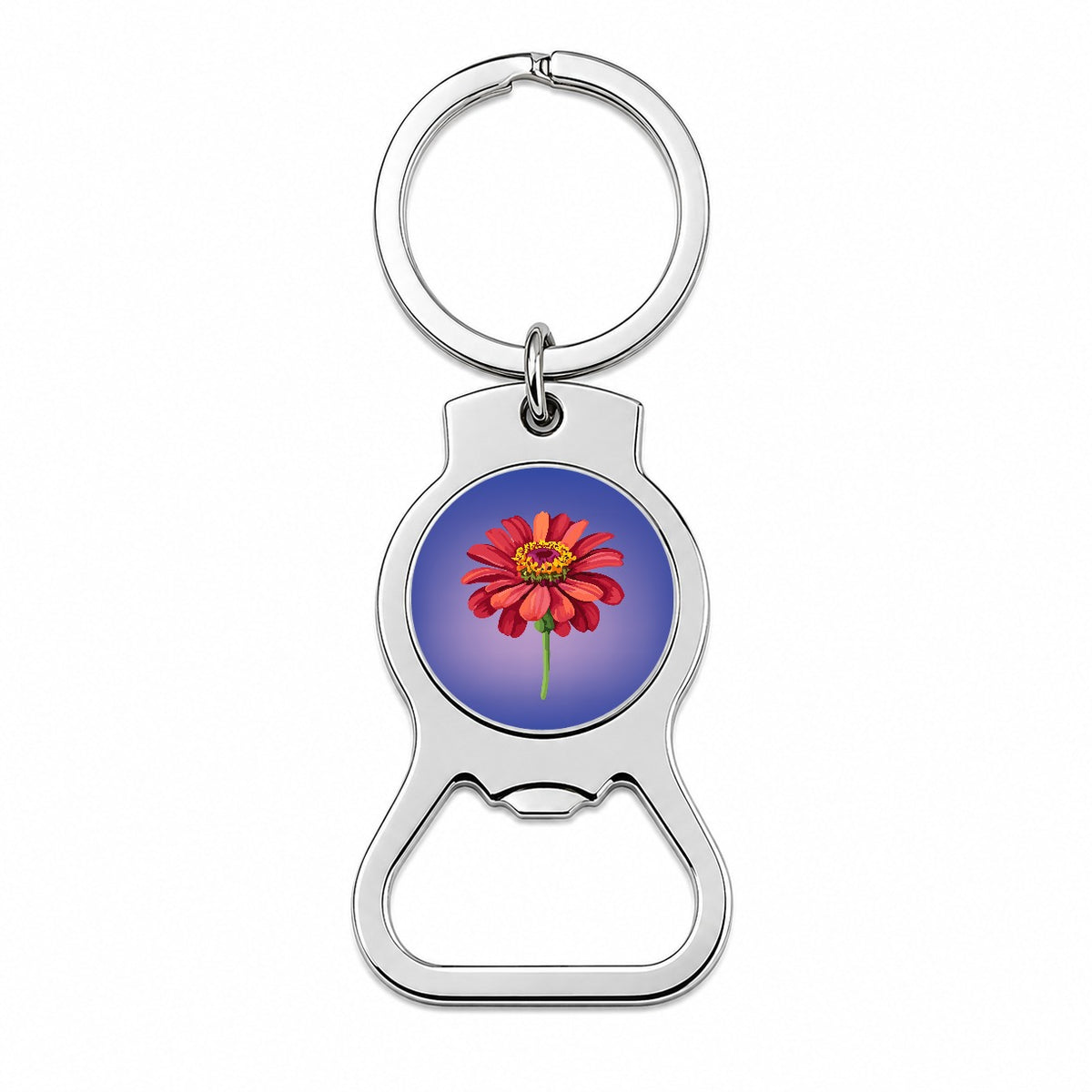 Zinnia Flower Red Watercolor Bottle Opener Keychain