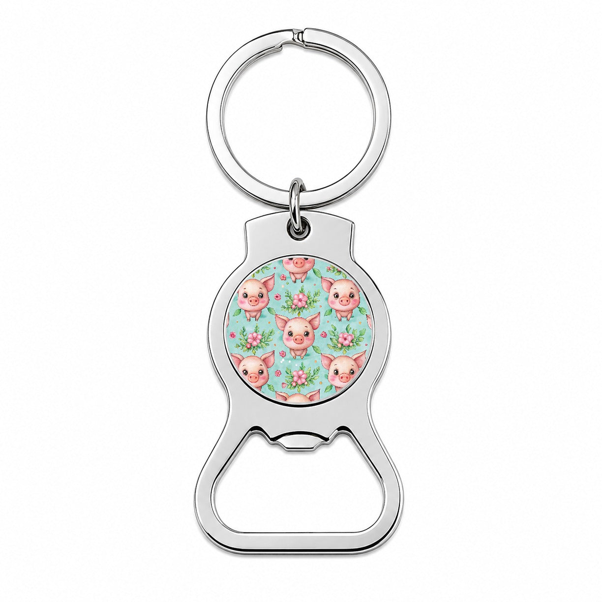Adorable Pig Faces Watercolor Bottle Opener Keychain