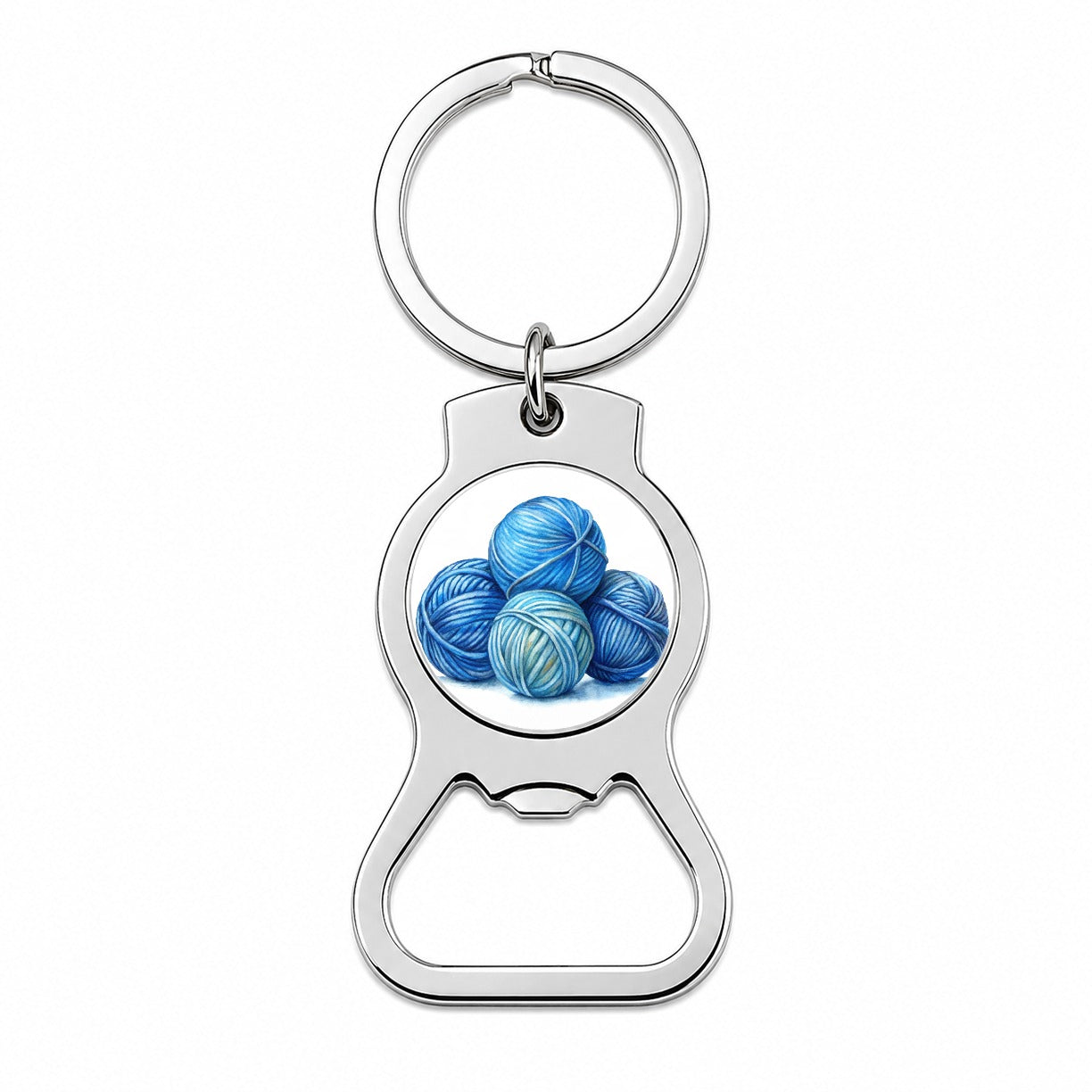 Balls Of Blue Yarn Knitting Crochet Watercolor Bottle Opener Keychain