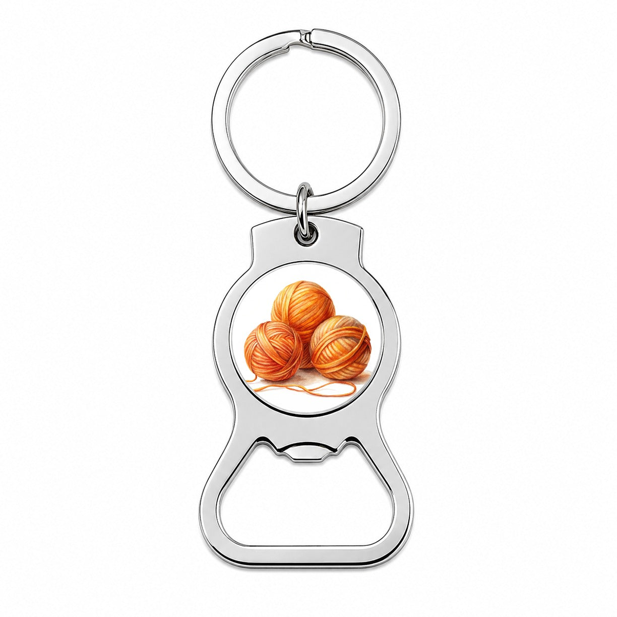 Balls Of Orange Yarn Knitting Crochet Watercolor Bottle Opener Keychain