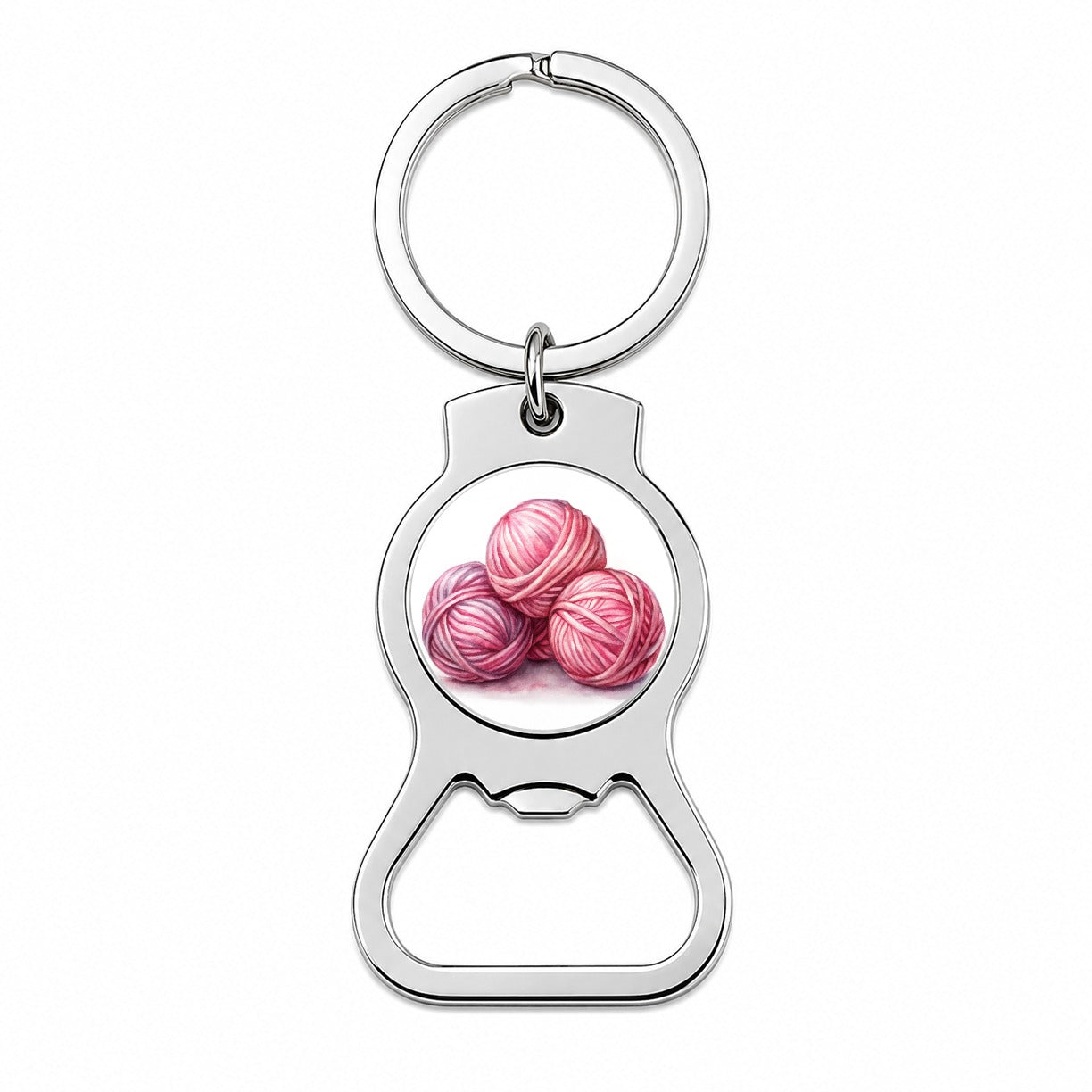 Balls Of Pink Yarn Knitting Crochet Watercolor Bottle Opener Keychain