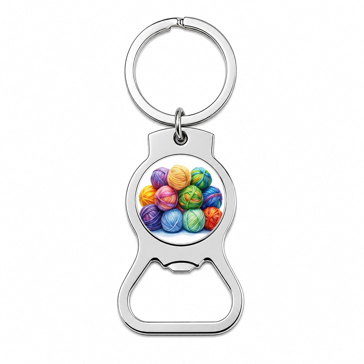 Balls Of Rainbow Yarn Knitting Crochet Watercolor Bottle Opener Keychain