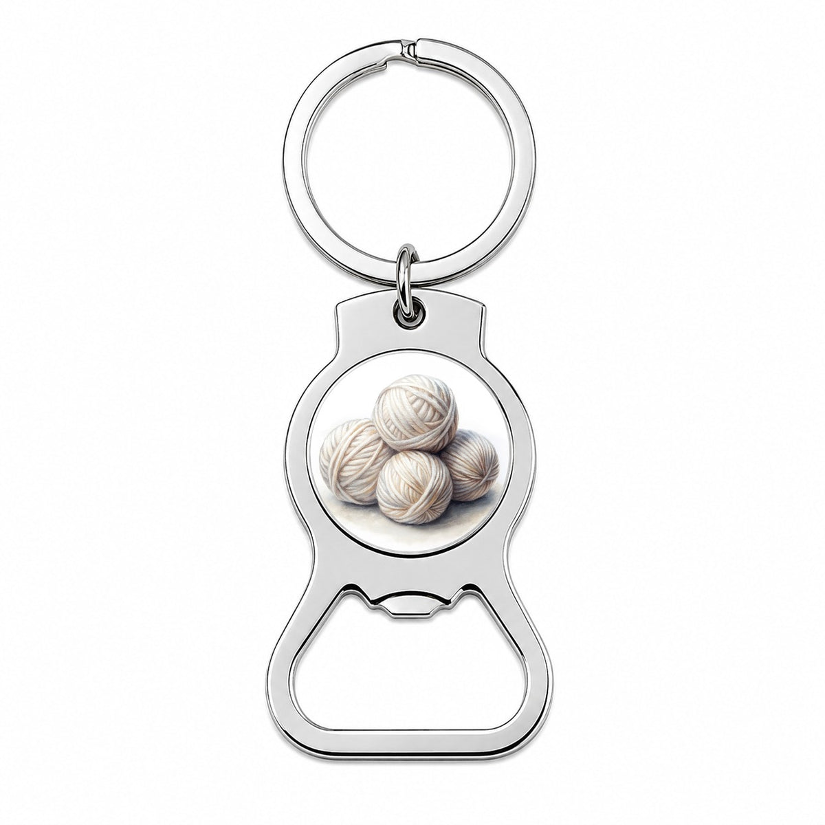 Balls Of White Yarn Knitting Crochet Watercolor Bottle Opener Keychain