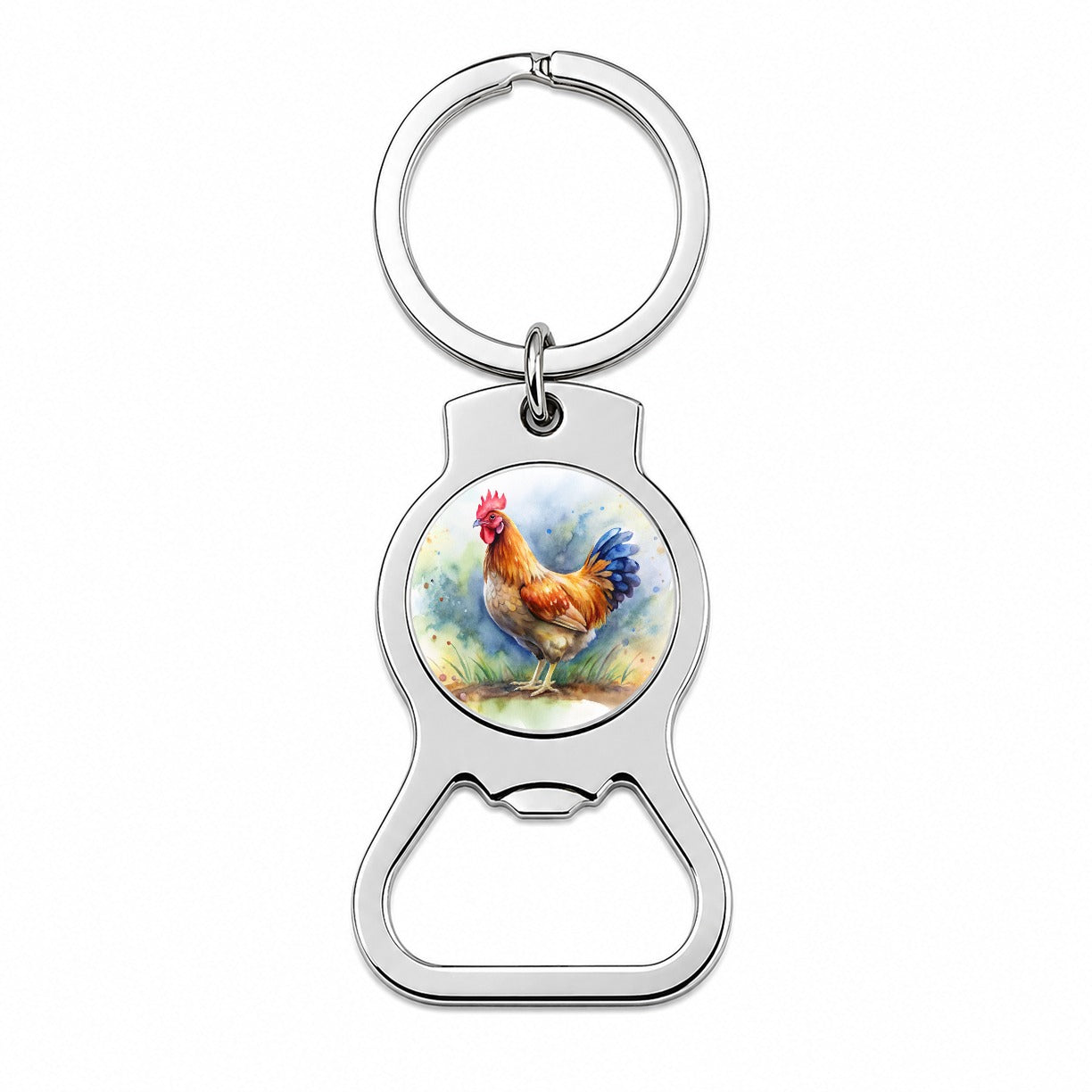 Beautiful Chicken Watercolor Bottle Opener Keychain
