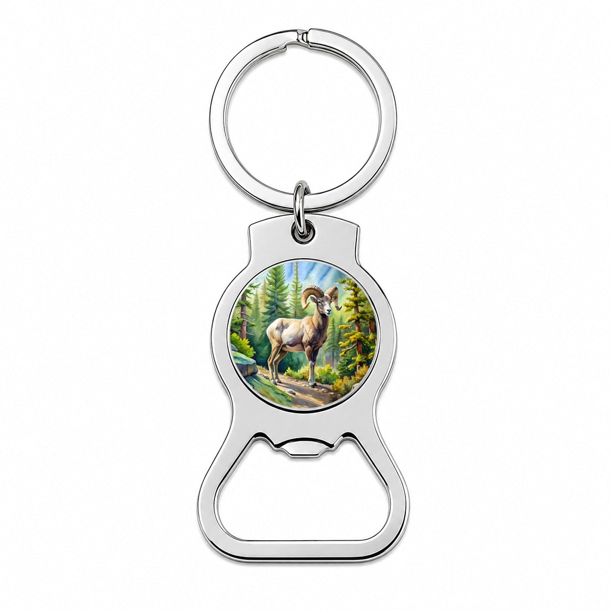Bighorn Sheep In Forest Watercolor Bottle Opener Keychain