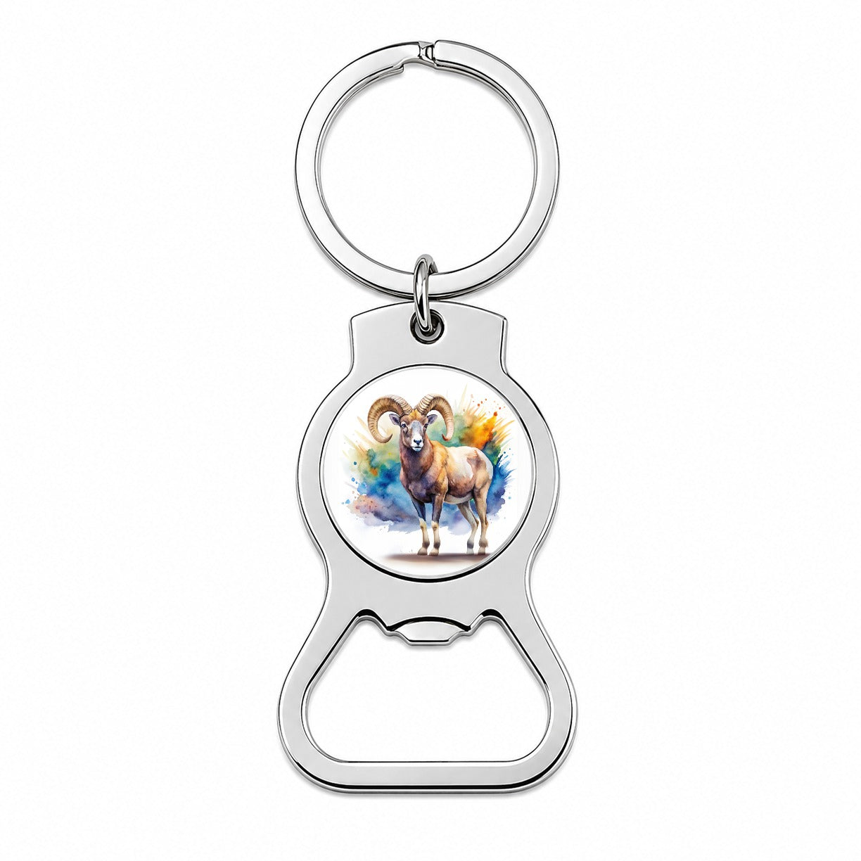 Bighorn Sheep Watercolor Design Bottle Opener Keychain