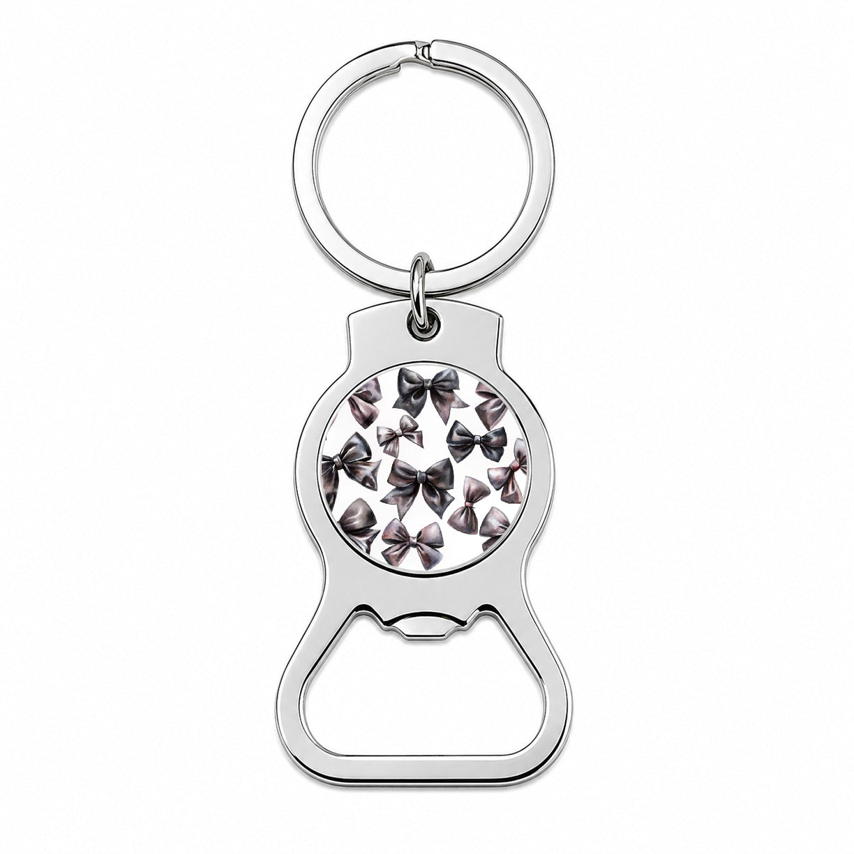Black Scattered Coquette Bows Watercolor Bottle Opener Keychain