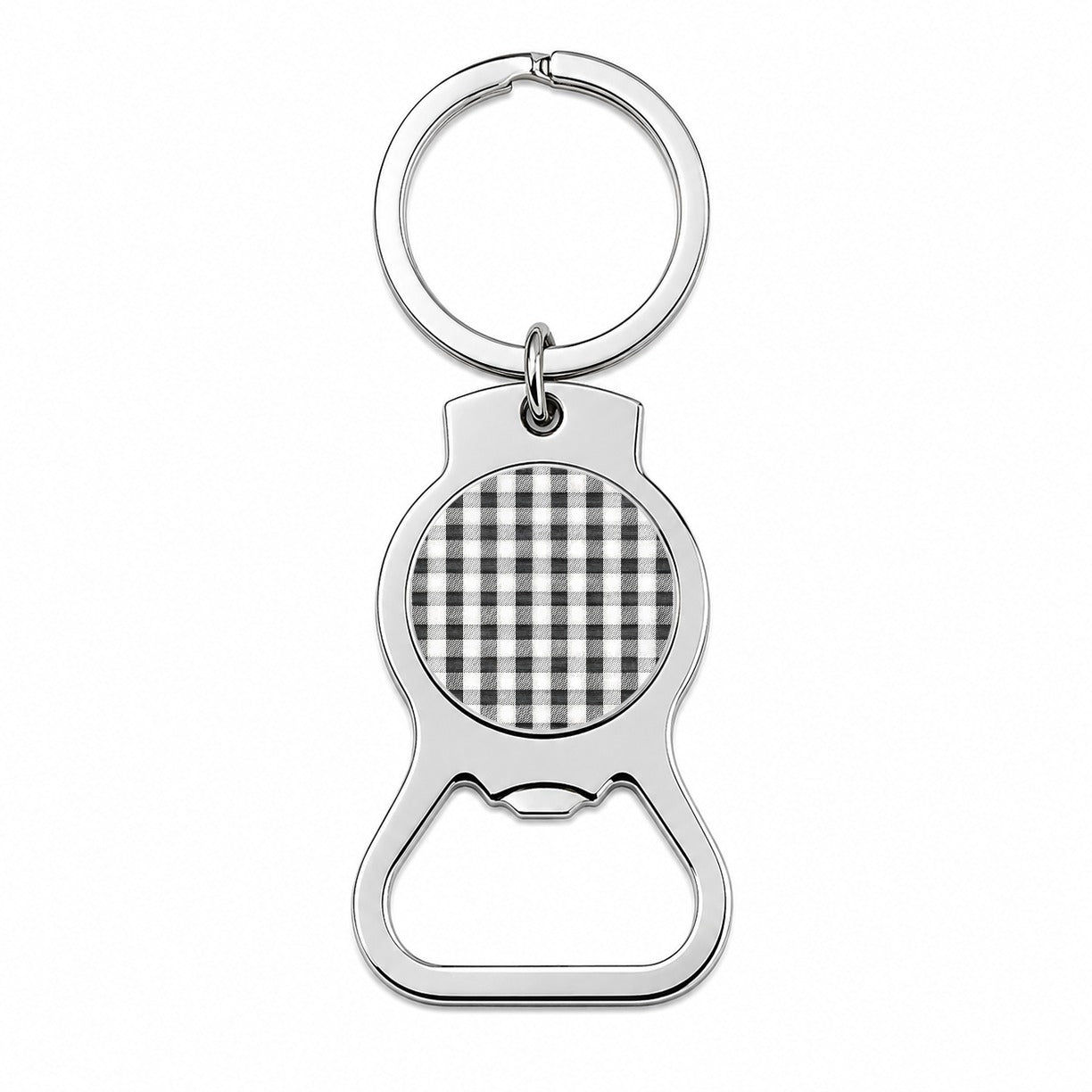 Black White Gingham Watercolor Bottle Opener Keychain