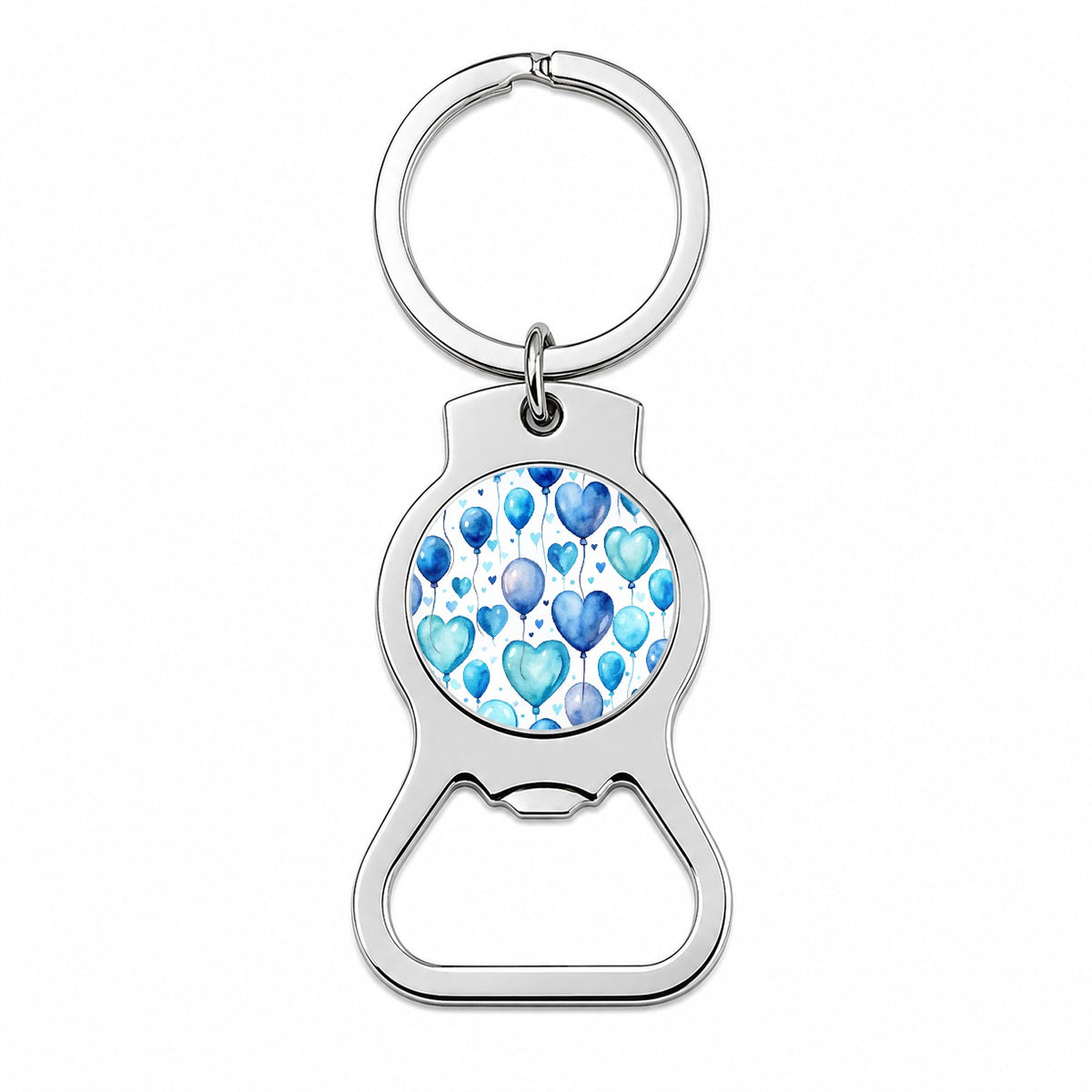 Blue Balloons Hearts Watercolor Birthday Bottle Opener Keychain