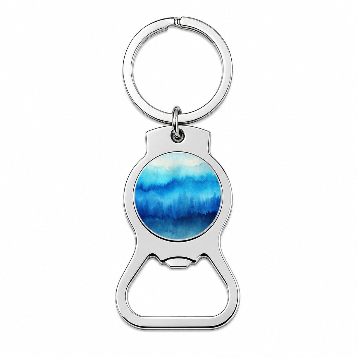 Blue Ombre Forest Watercolor Bottle Opener Keychain