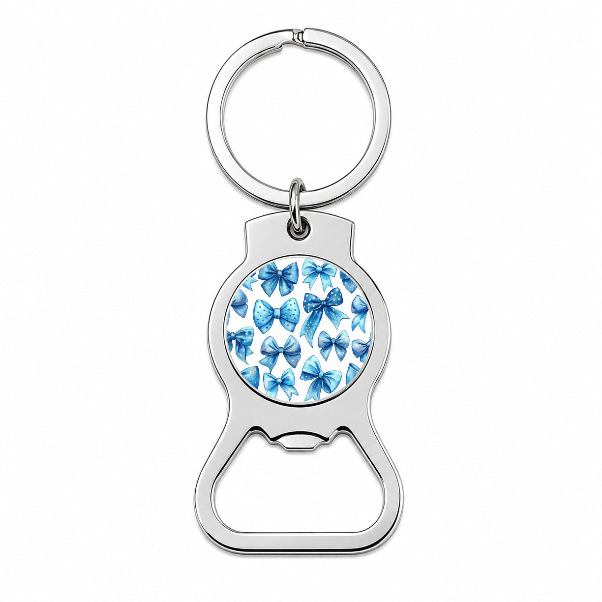 Blue Scattered Coquette Bows Cute Watercolor Bottle Opener Keychain