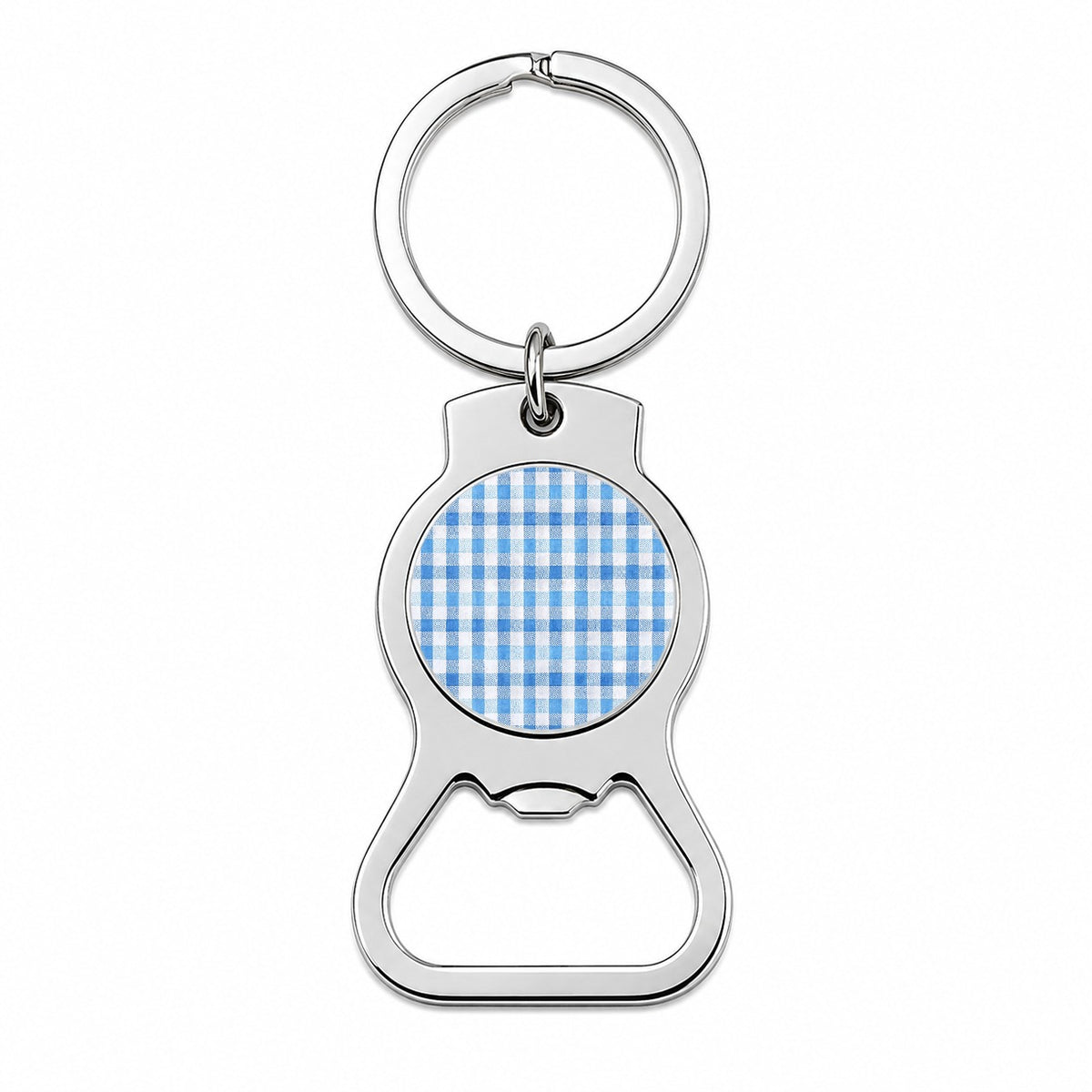 Blue White Gingham Watercolor Bottle Opener Keychain