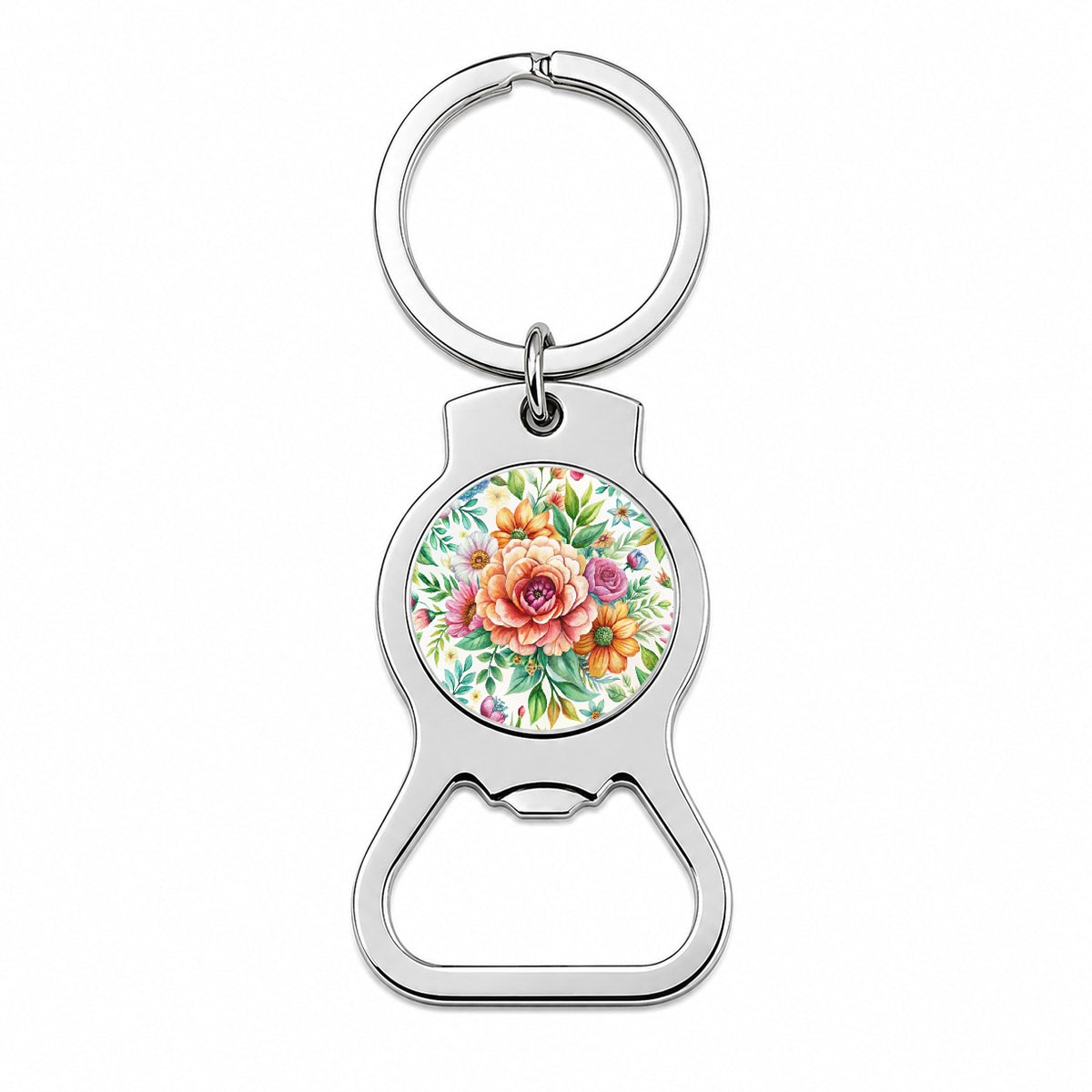 Boho Flowers Watercolor Bottle Opener Keychain